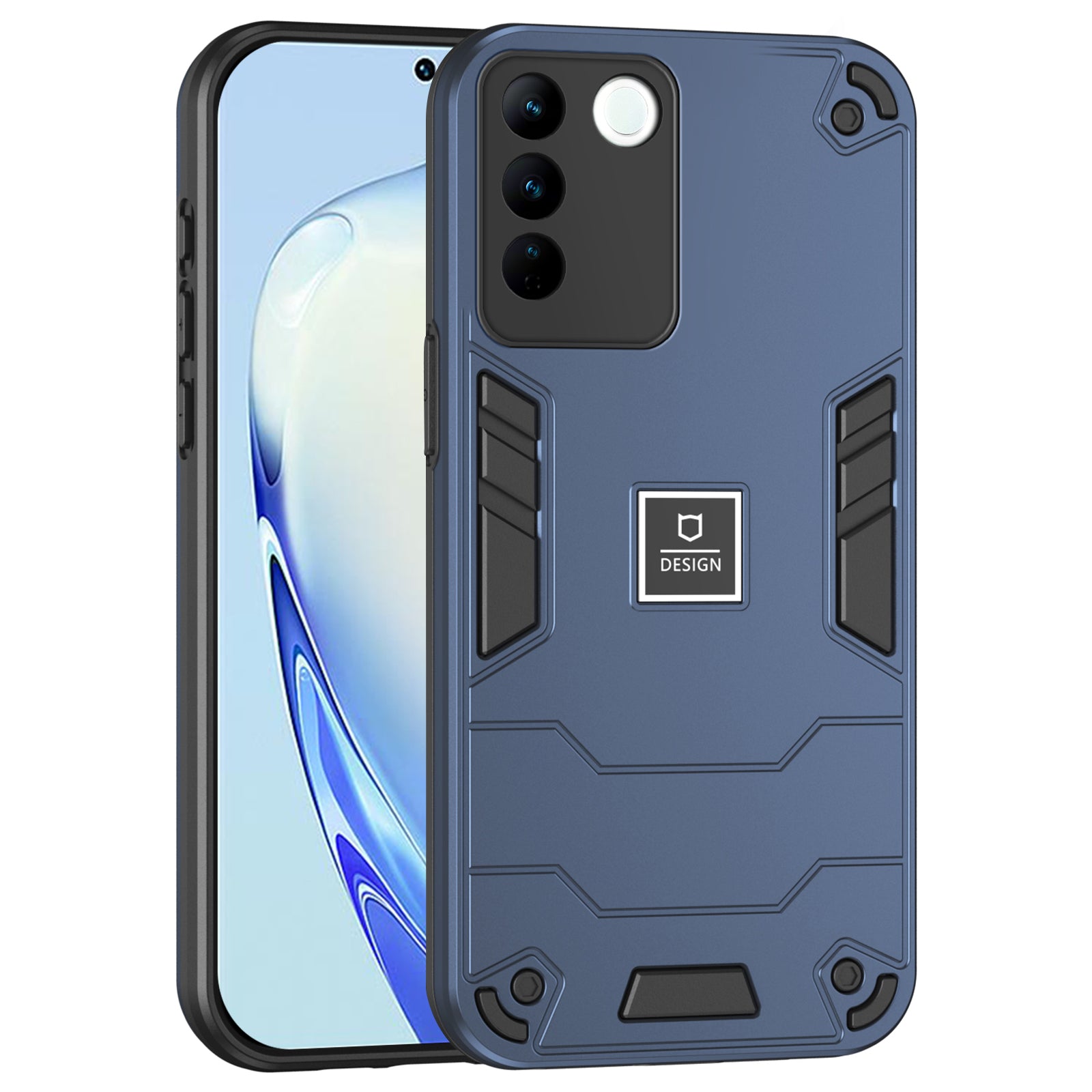 For vivo V27 5G / V27 Pro 5G / S16 / S16 Pro Case Rugged Hard PC+Soft TPU Phone Cover  - Navy Blue