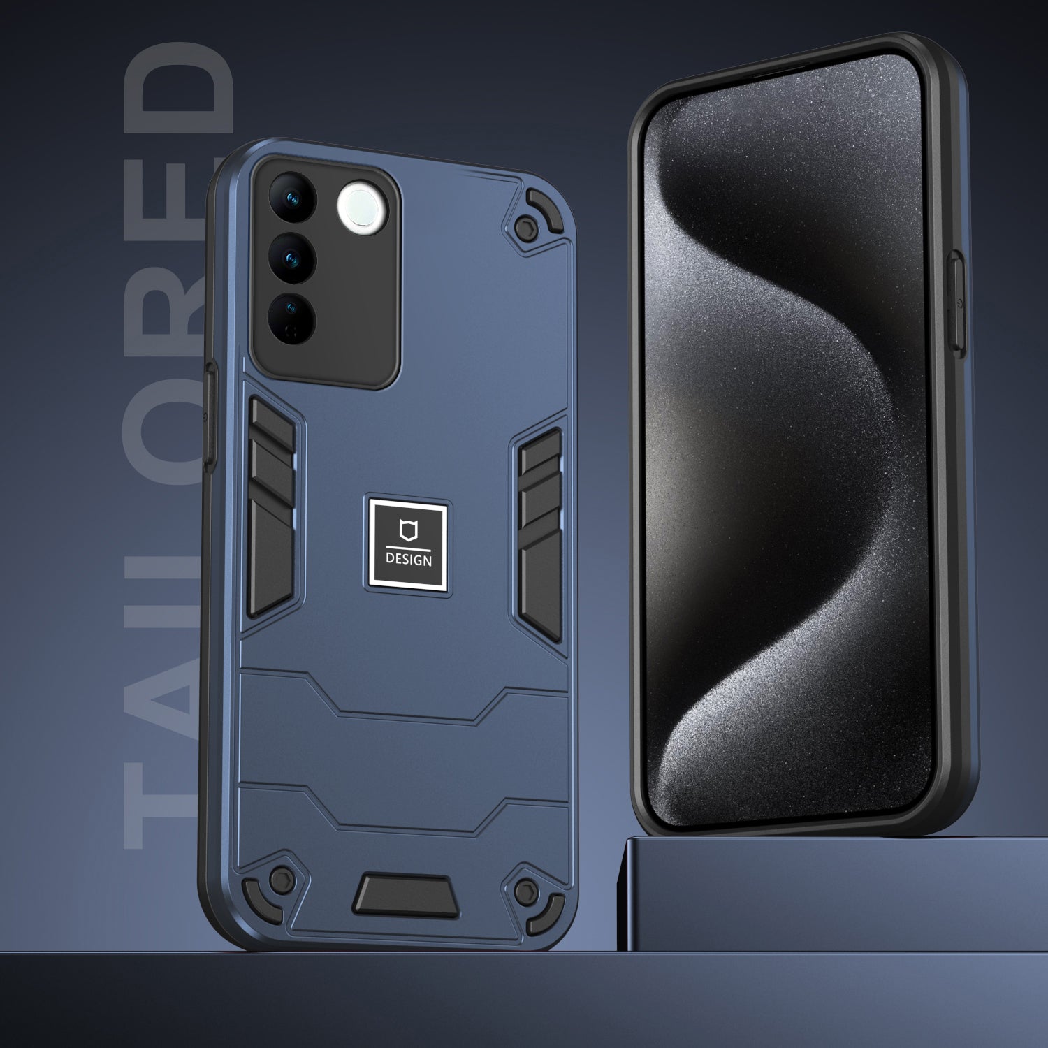 For vivo V27 5G / V27 Pro 5G / S16 / S16 Pro Case Rugged Hard PC+Soft TPU Phone Cover  - Navy Blue
