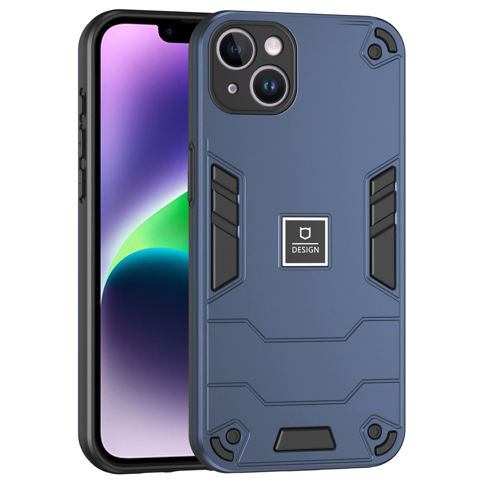 For iPhone 14 Plus Phone Case Protective Rugged PC+TPU Back Cover - Navy Blue