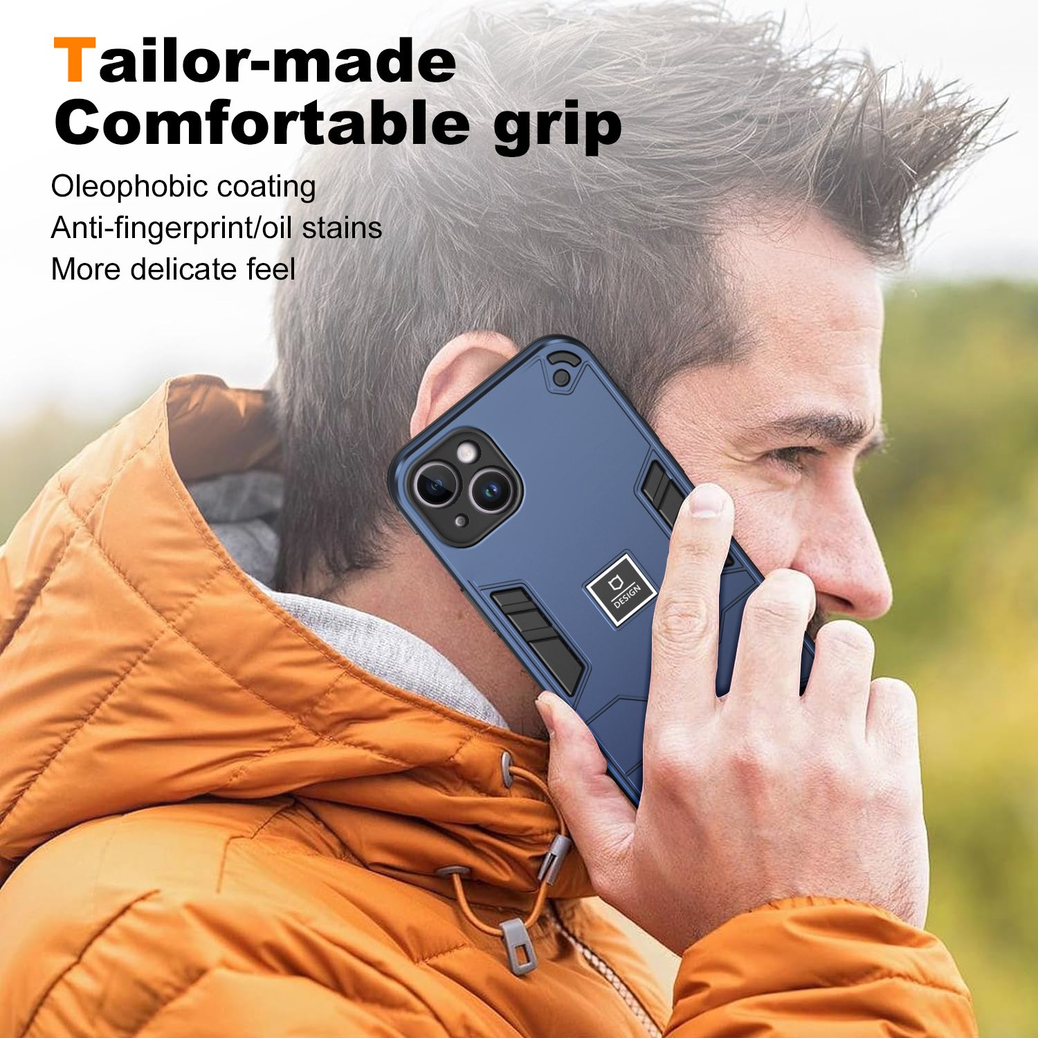For iPhone 14 Plus Phone Case Protective Rugged PC+TPU Back Cover - Navy Blue