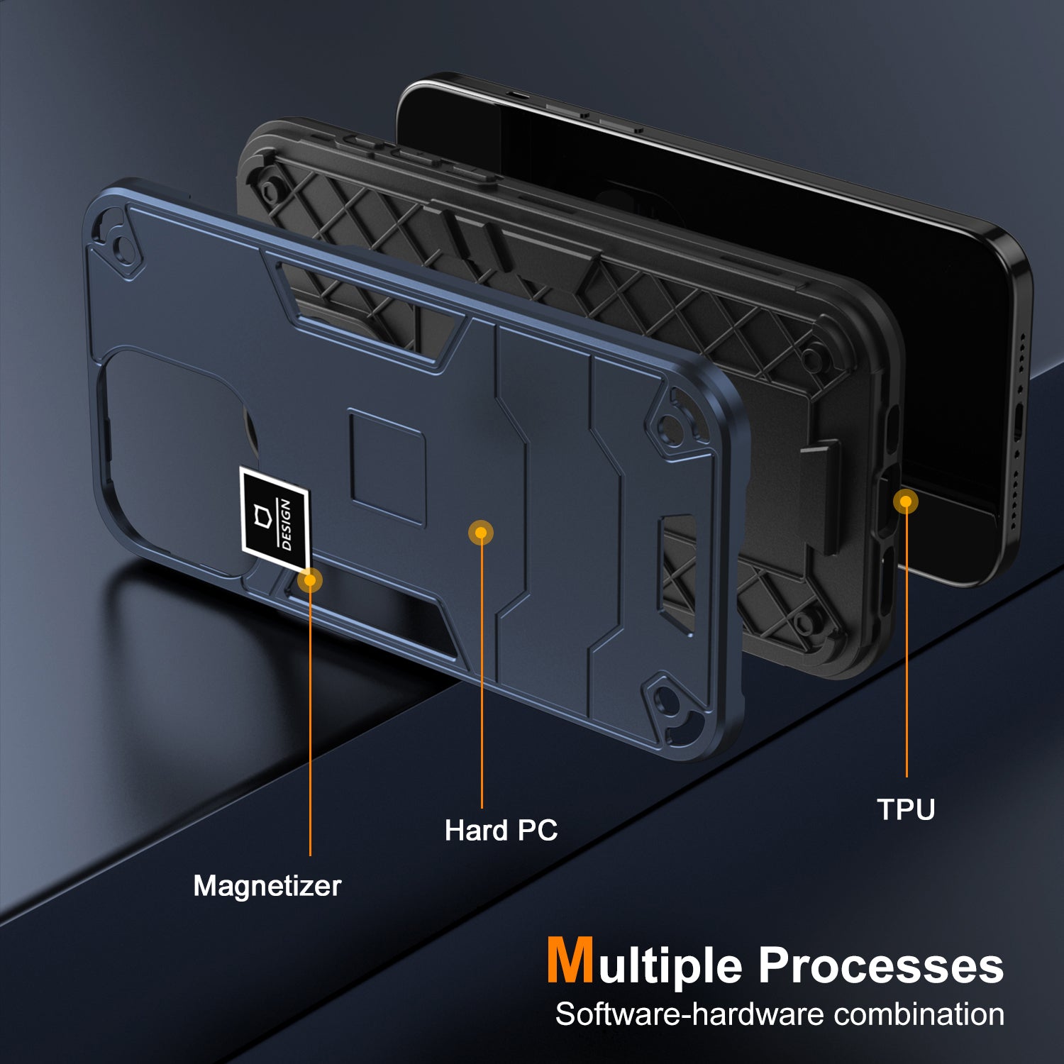 For iPhone 14 Plus Phone Case Protective Rugged PC+TPU Back Cover - Navy Blue