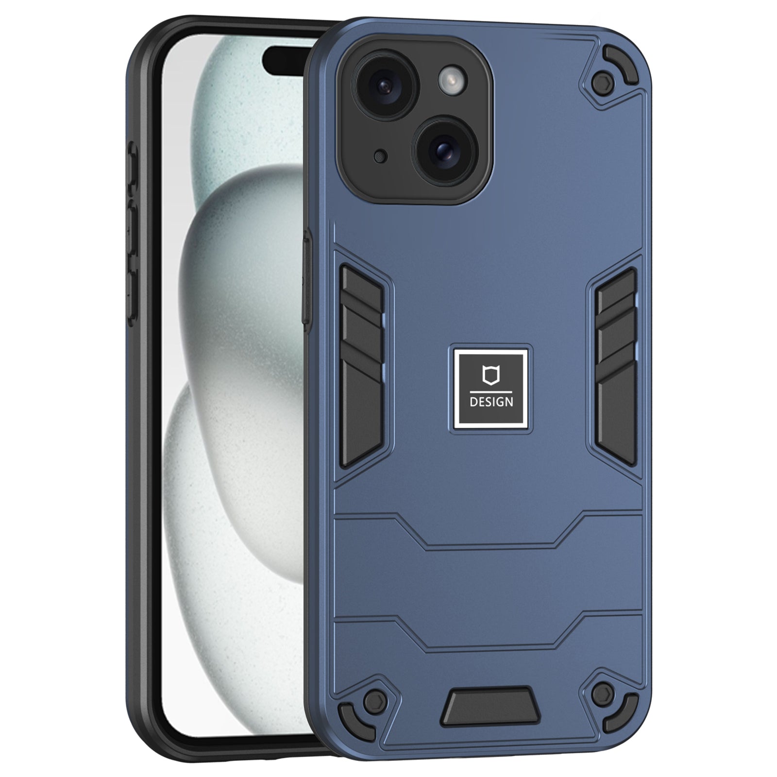 For iPhone 15 Phone Case Anti Silp PC+TPU Protection Cover - Navy Blue