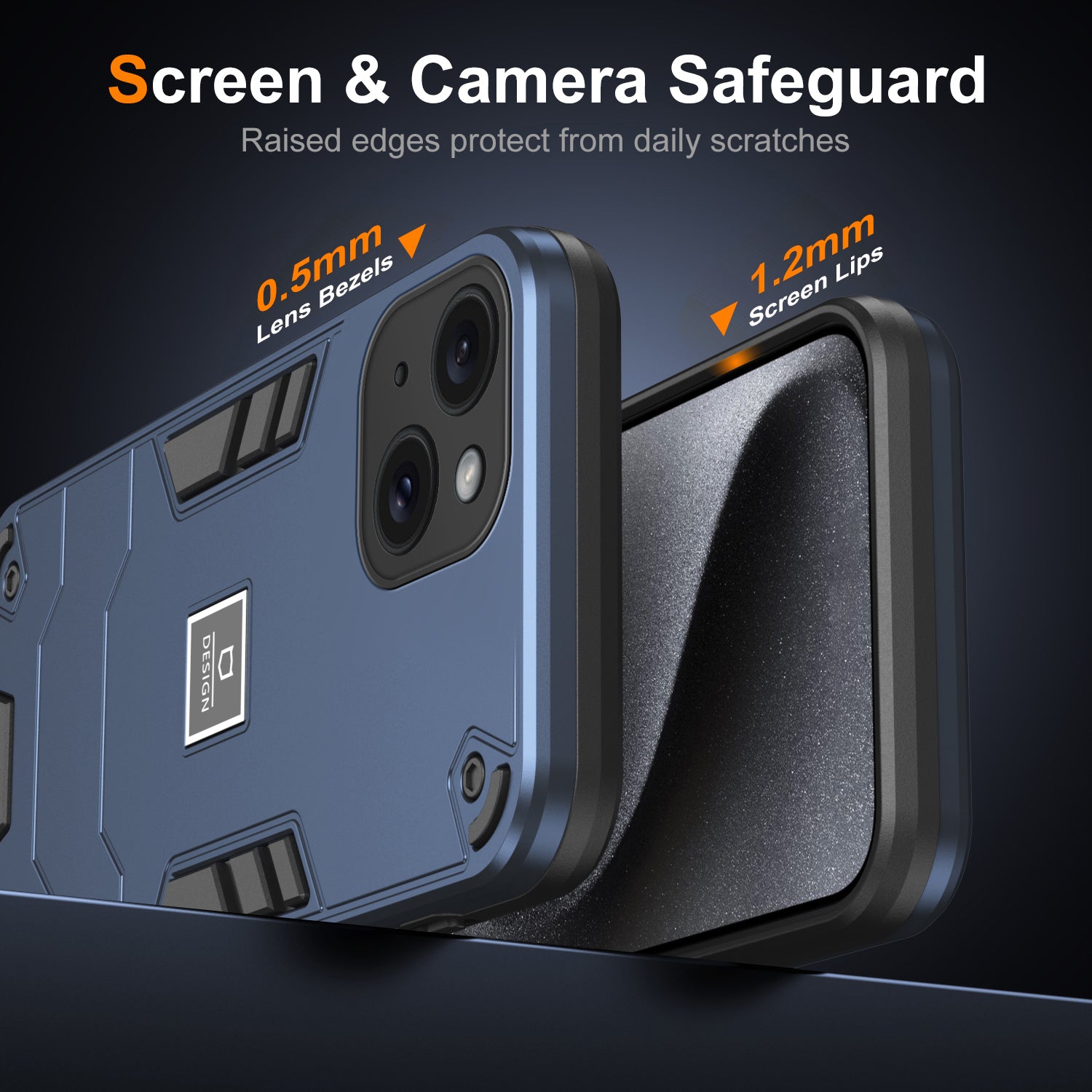 For iPhone 15 Phone Case Anti Silp PC+TPU Protection Cover - Navy Blue