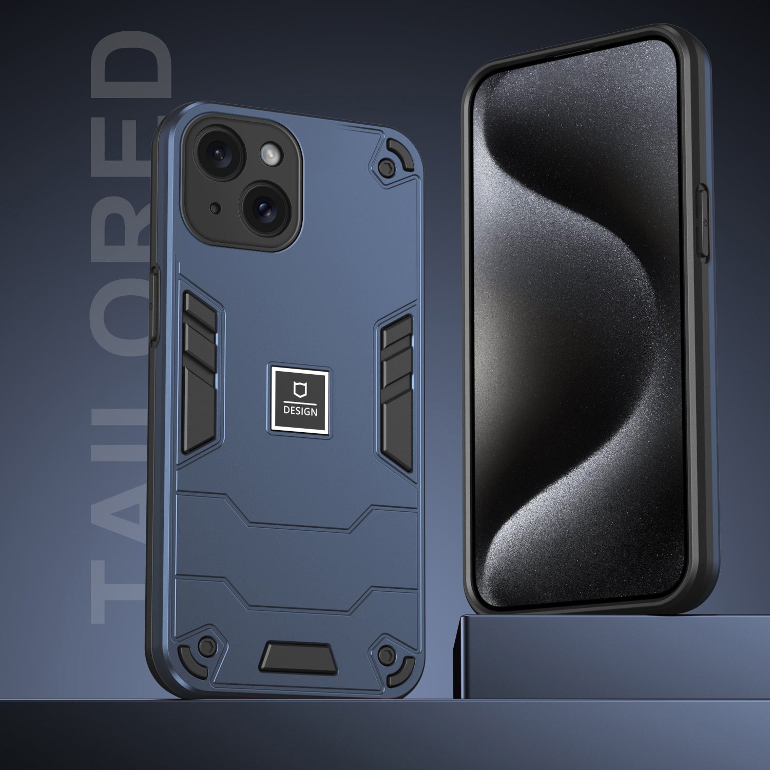 For iPhone 15 Phone Case Anti Silp PC+TPU Protection Cover - Navy Blue