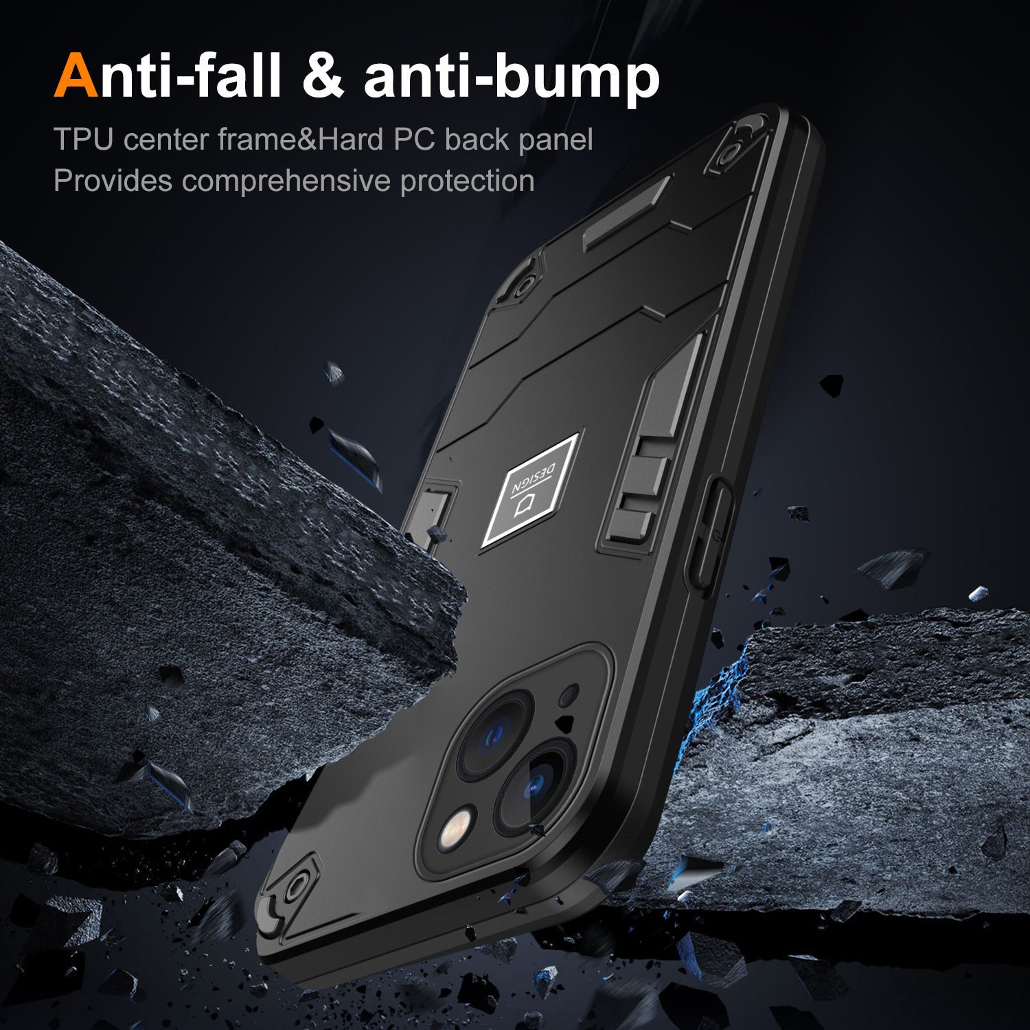 Case for iPhone 13 Hard PC Back Soft TPU Bumper Protective Phone Cover - Black