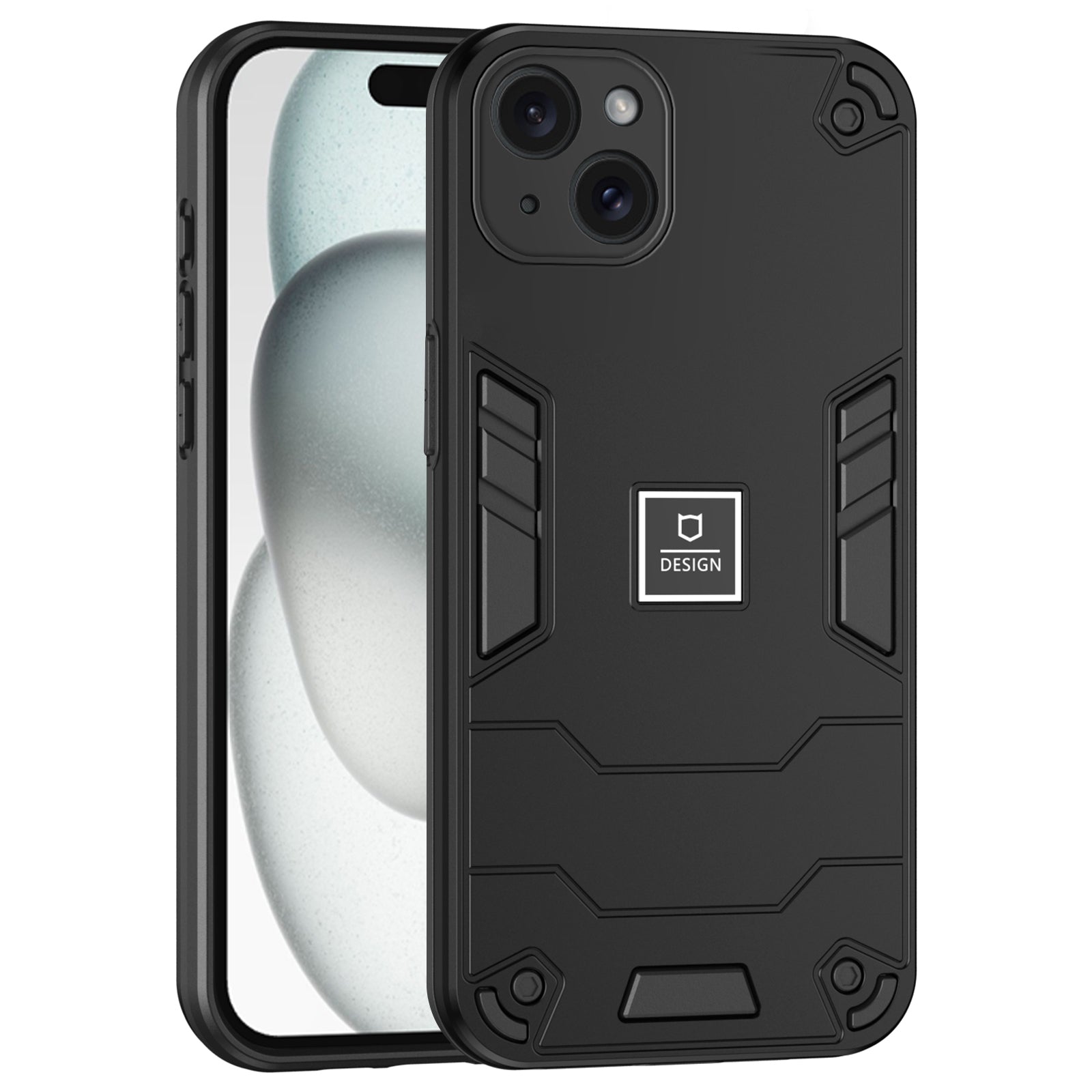 For iPhone 15 Plus Case Hybrid Phone Cover Hard PC Back + Flexible TPU Frame - Black