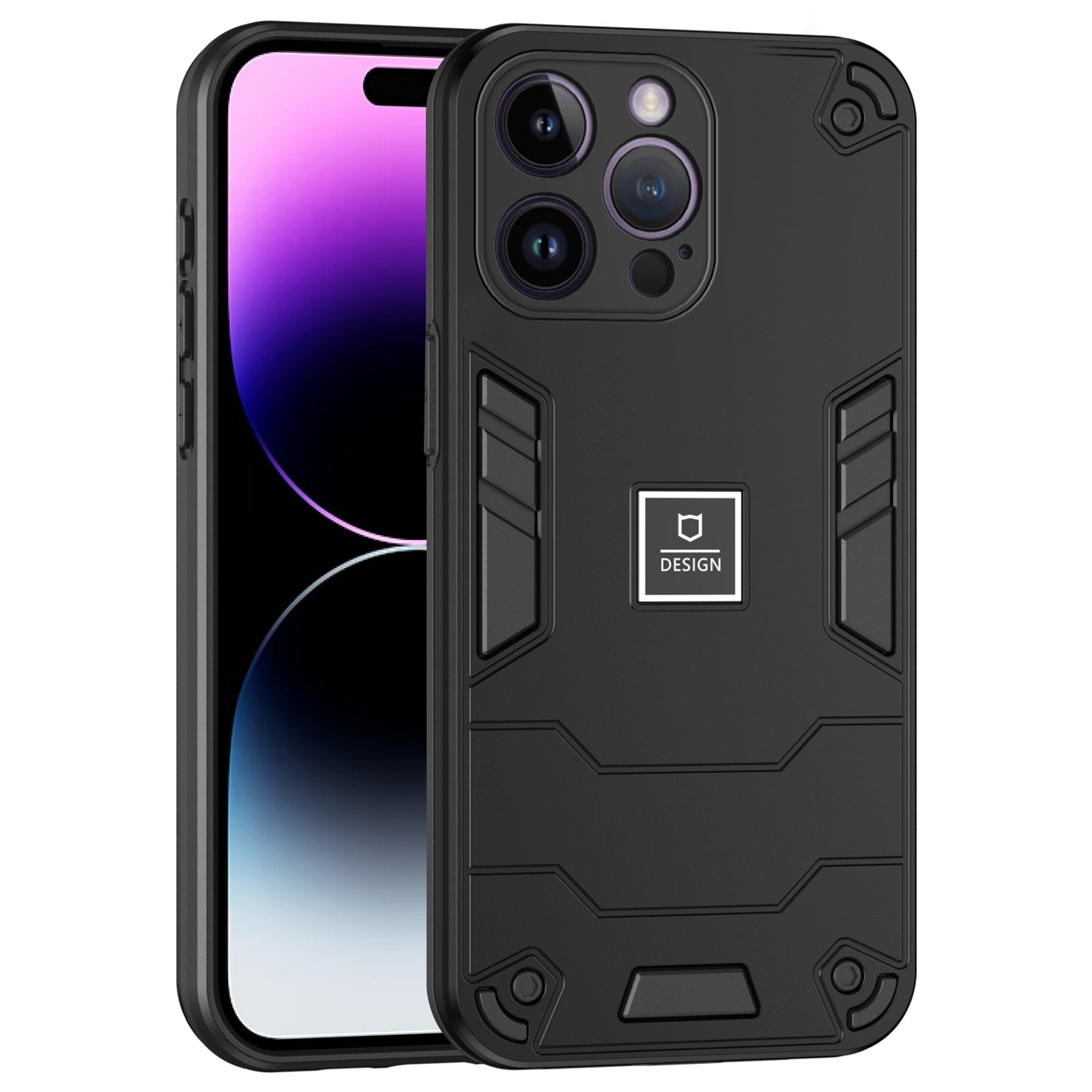 For iPhone 14 Pro Max Armor Shockproof Case Hard PC Soft TPU Dual Layer Hybrid Phone Cover - Black
