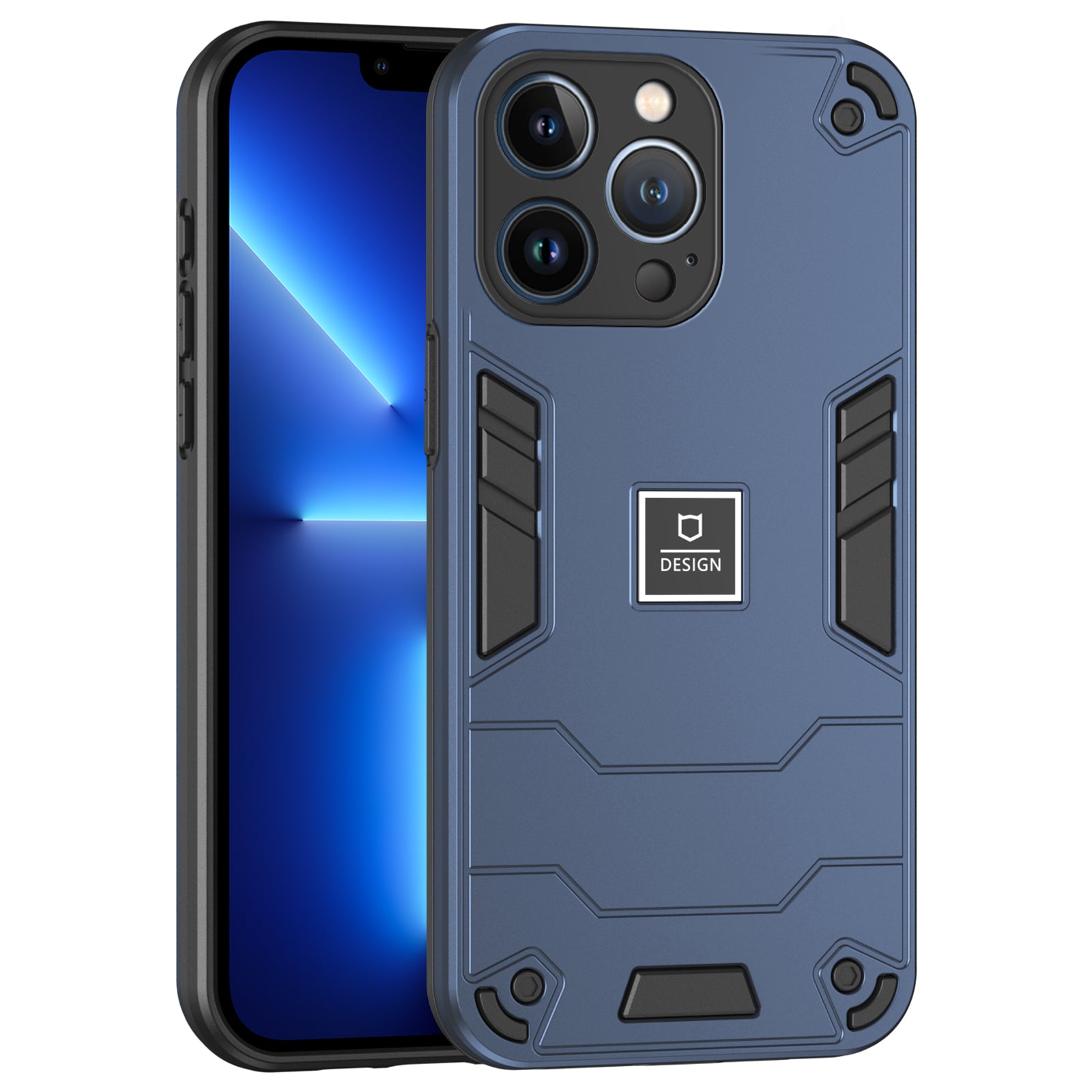 For iPhone 13 Pro Phone Case 2 in 1 Hybrid Hard PC Soft TPU Cover - Navy Blue