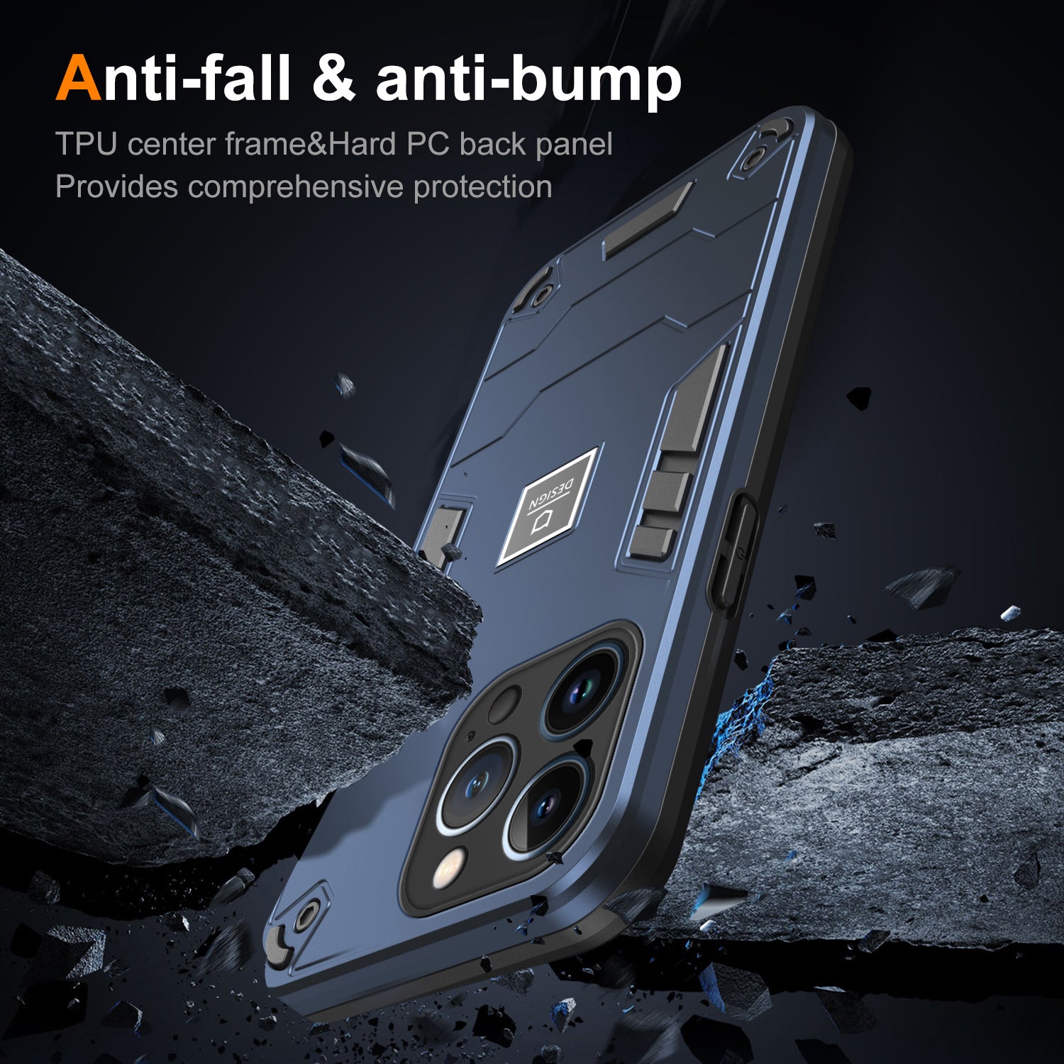 For iPhone 13 Pro Phone Case 2 in 1 Hybrid Hard PC Soft TPU Cover - Navy Blue