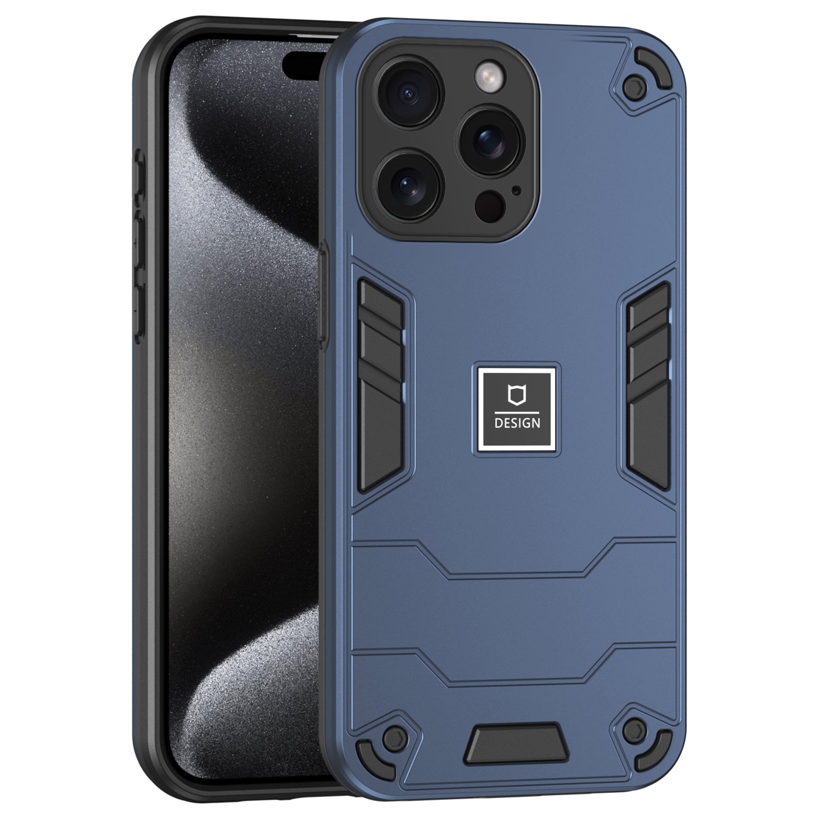 For iPhone 15 Pro Max Phone Case Dual Layer Hard PC + Soft TPU Protective Cover - Navy Blue