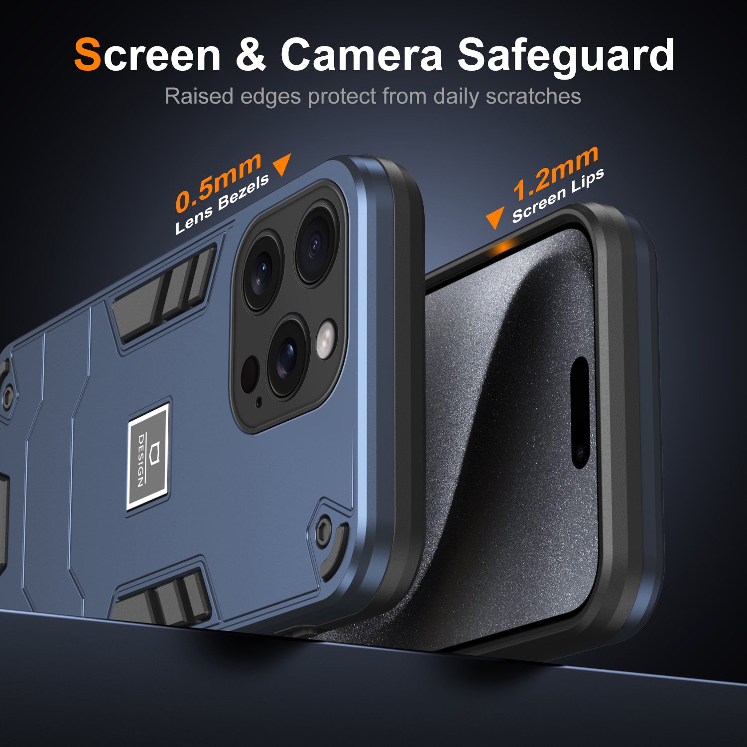 For iPhone 15 Pro Max Phone Case Dual Layer Hard PC + Soft TPU Protective Cover - Navy Blue