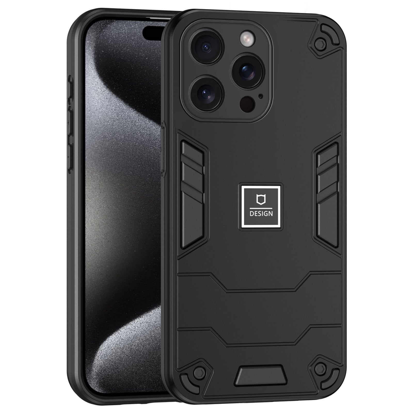 For iPhone 15 Pro Max Phone Case Dual Layer Hard PC + Soft TPU Protective Cover - Navy Blue