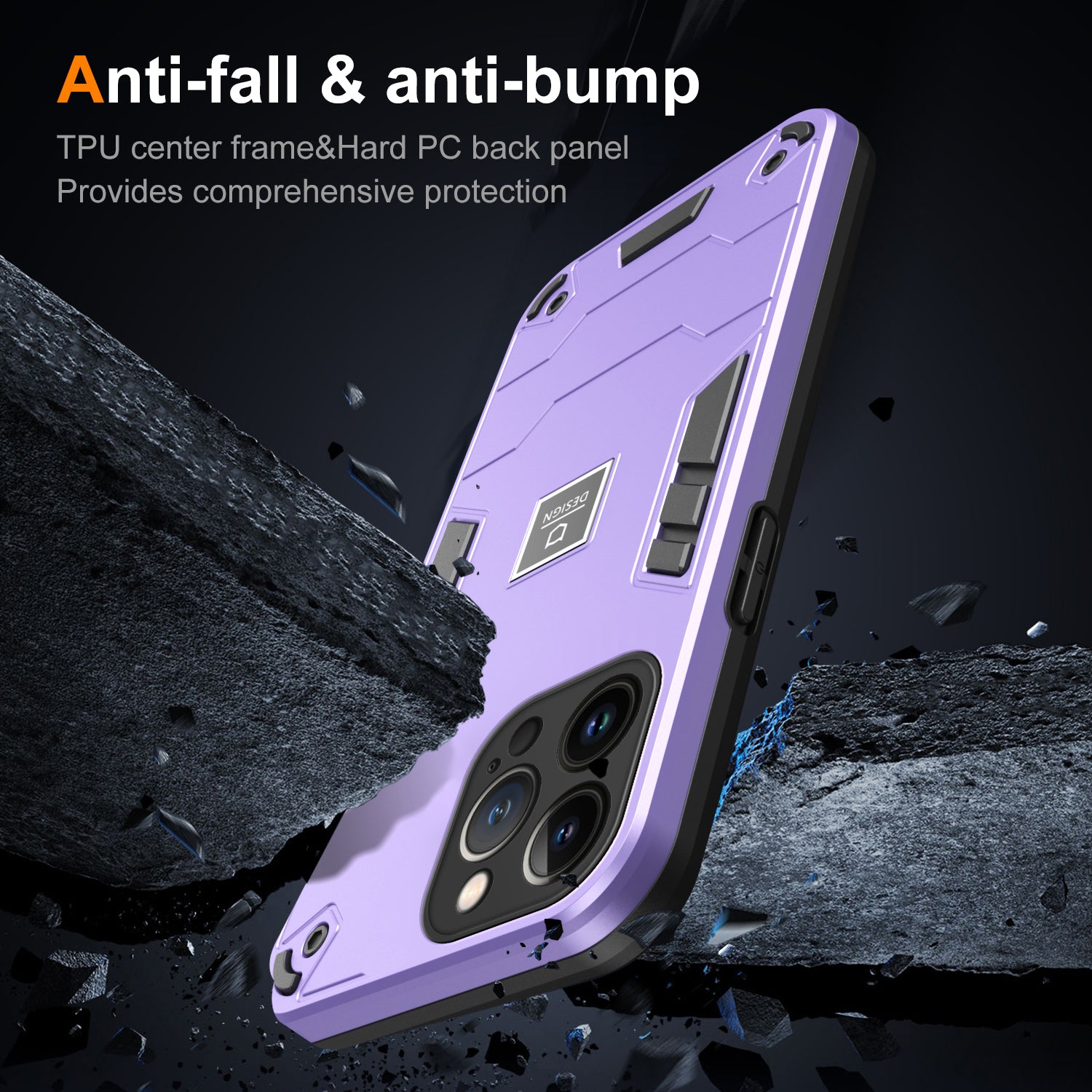 For iPhone 13 Pro Max Phone Case Dual Layer Hard PC + Soft TPU Shockproof Tough Cover - Purple