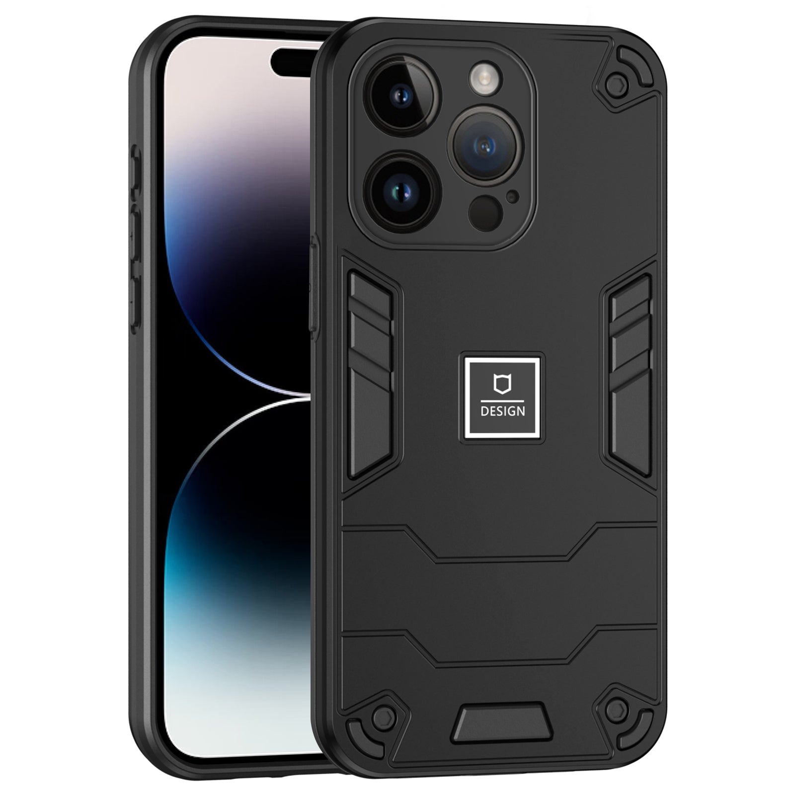 For iPhone 14 Pro Phone Case Shockproof Protective 2 in 1 Hybrid Cover - Black