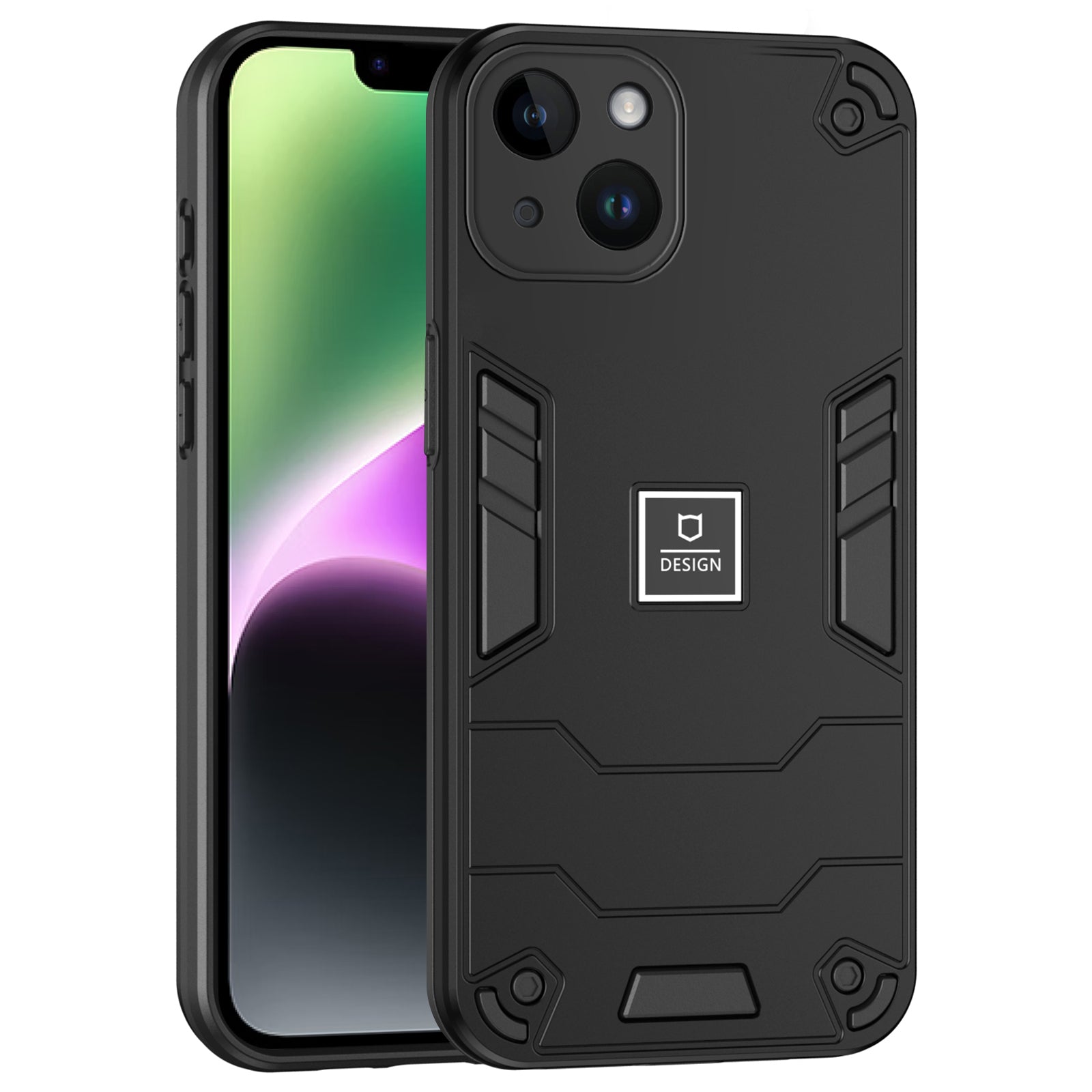 For iPhone 14 Phone Case Cover Hybrid Design Hard PC Back and Flexible TPU Frame - Black