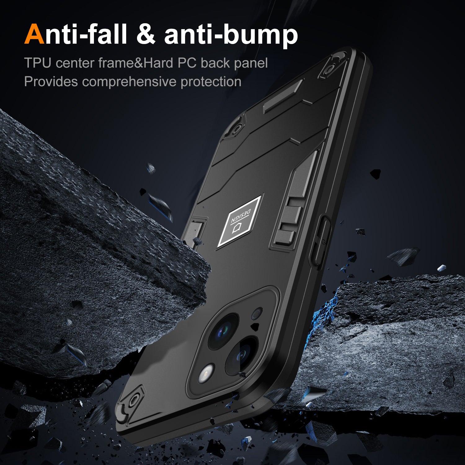 For iPhone 14 Phone Case Cover Hybrid Design Hard PC Back and Flexible TPU Frame - Black