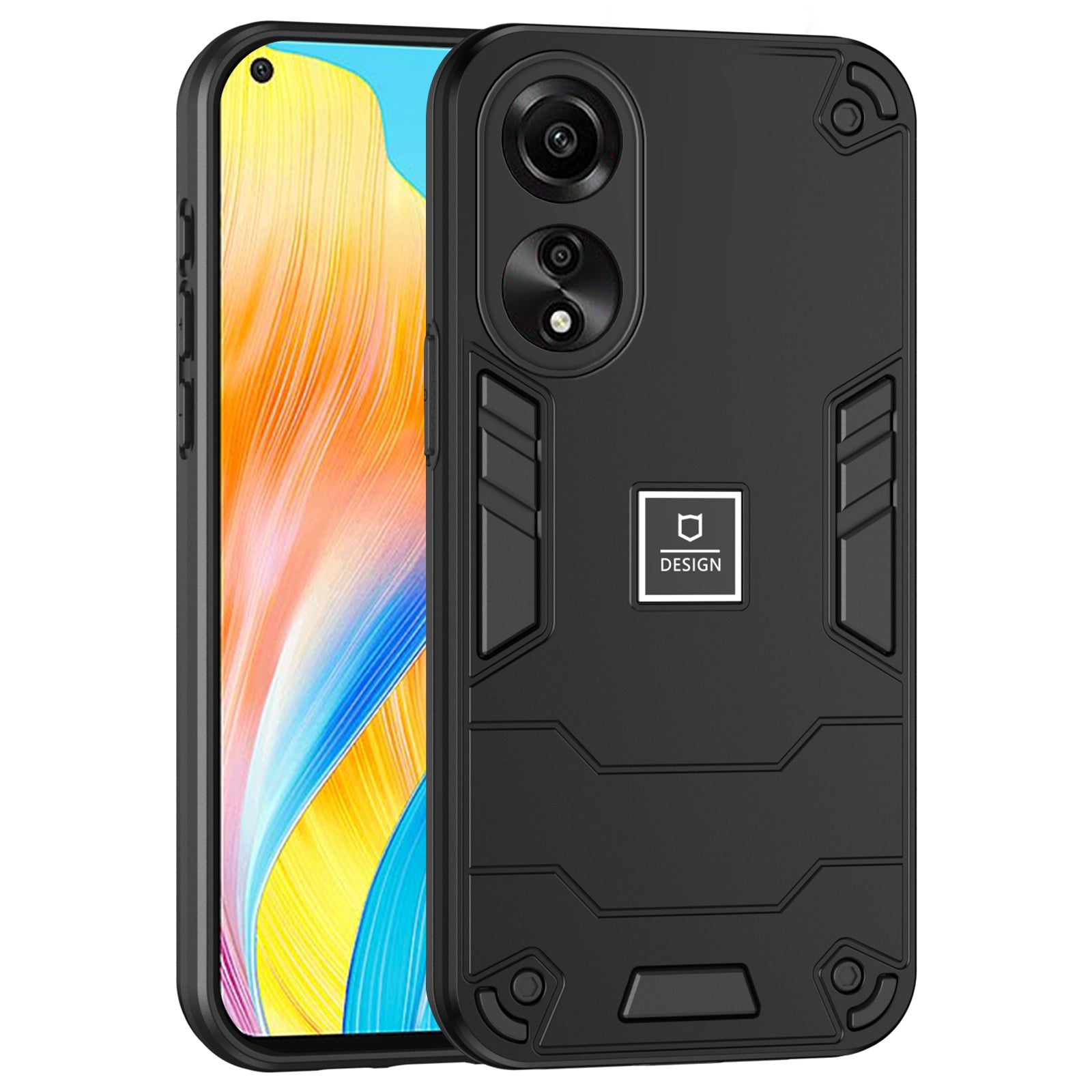 For Oppo A78 4G Case Protective PC+TPU Dual Layer Hybrid Phone Cover  - Black