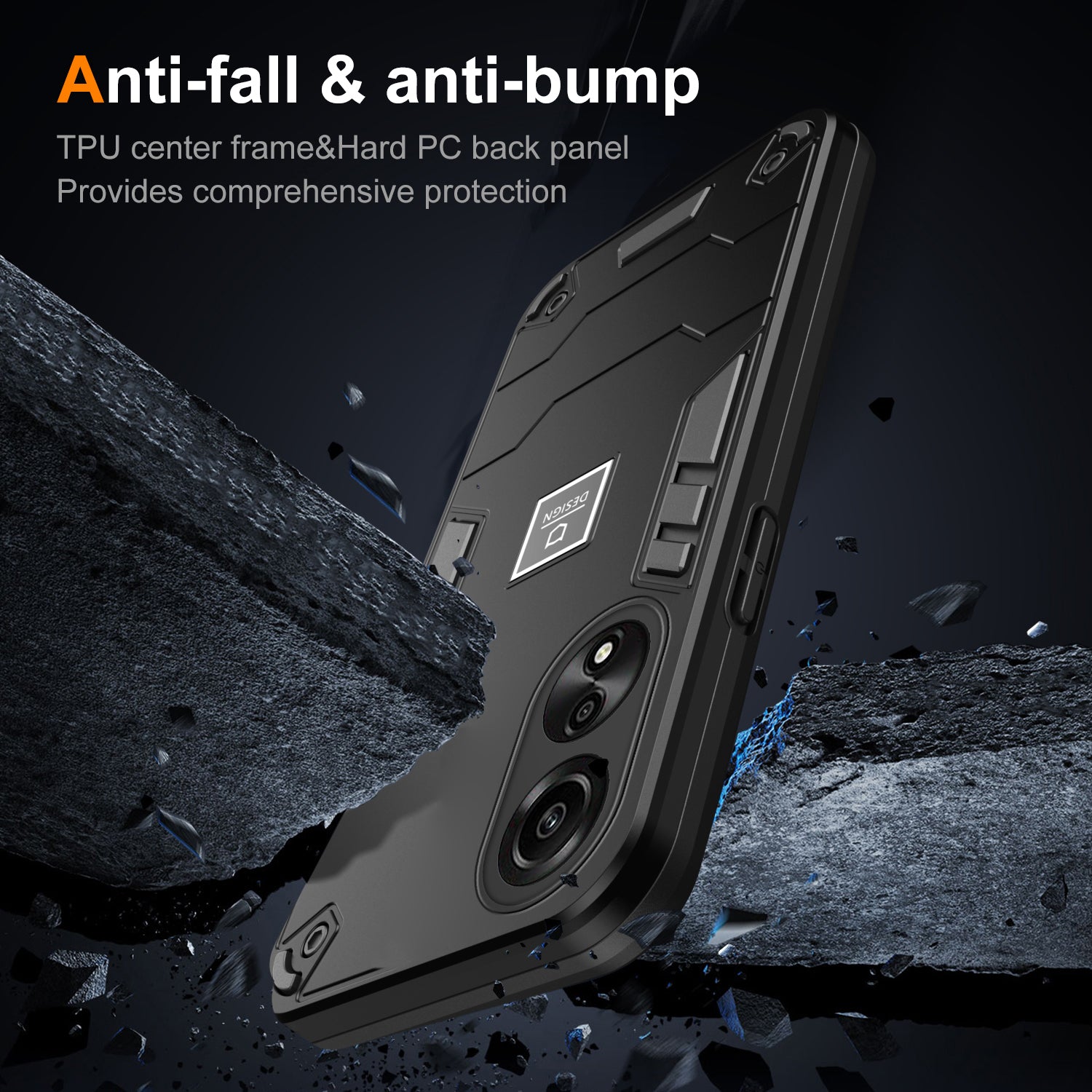 For Oppo A78 4G Case Protective PC+TPU Dual Layer Hybrid Phone Cover  - Black