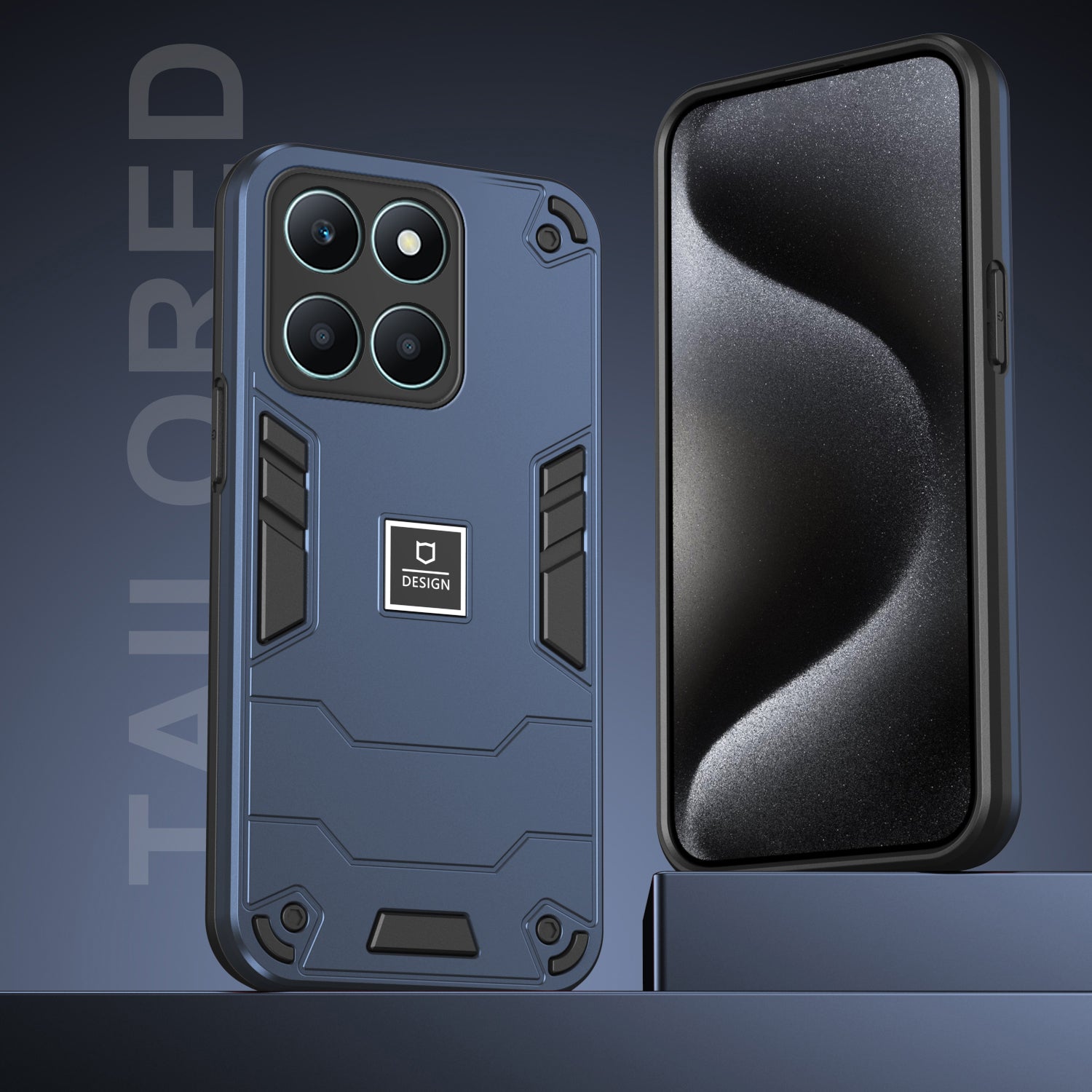For Honor X6a 4G Case Anti-slip Phone Cover Hard PC Back with Soft TPU Bumper - Navy Blue