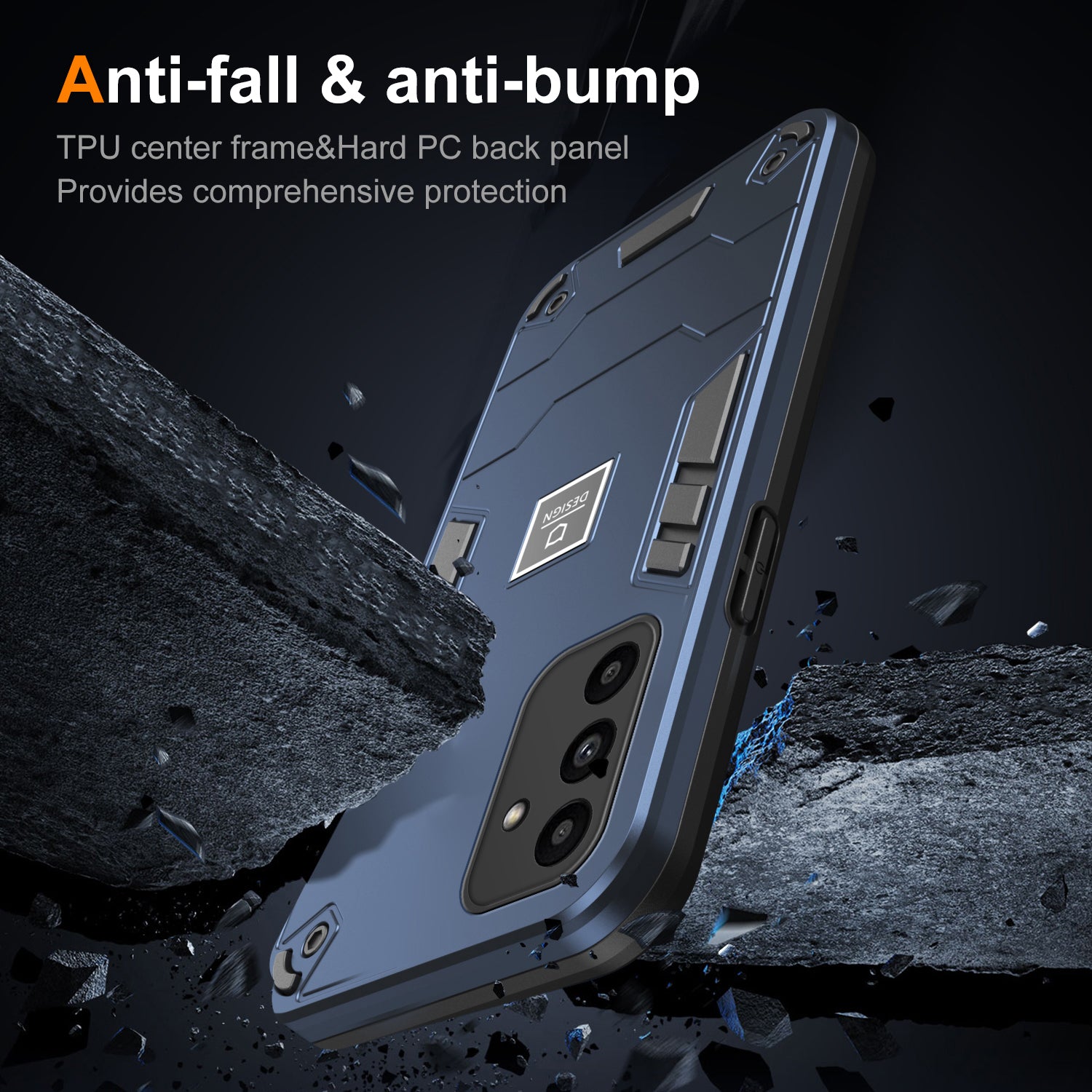 For Samsung Galaxy A15 5G Phone Case Drop Protection Dual Layer PC+TPU - Navy Blue