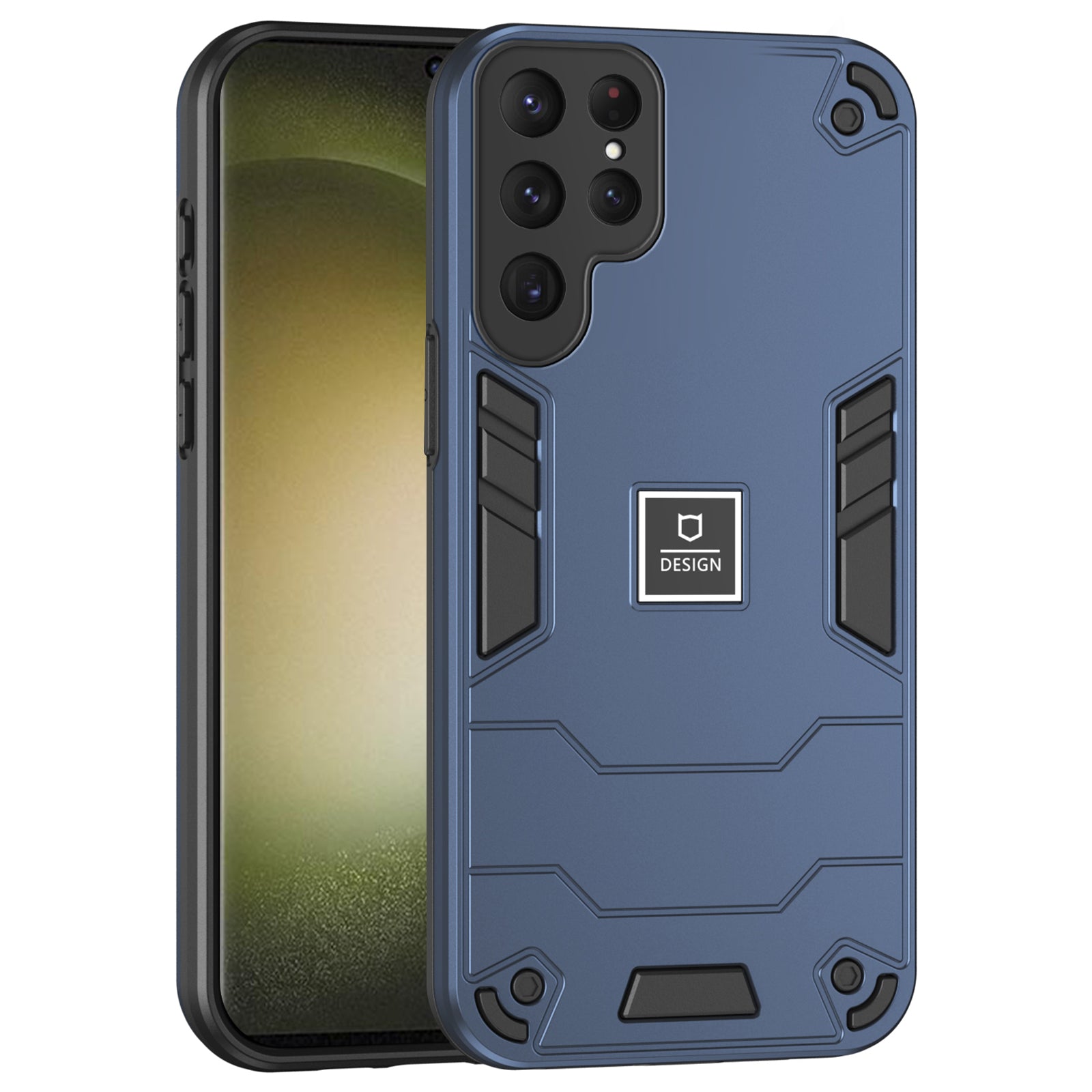 For Samsung Galaxy S23 Ultra Phone Case TPU Flexible Frame + Hard PC Back Cover - Navy Blue