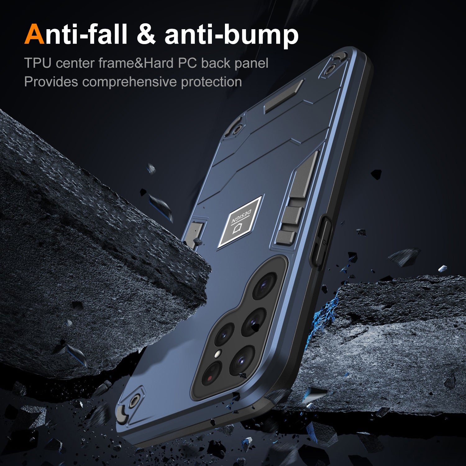 For Samsung Galaxy S23 Ultra Phone Case TPU Flexible Frame + Hard PC Back Cover - Navy Blue