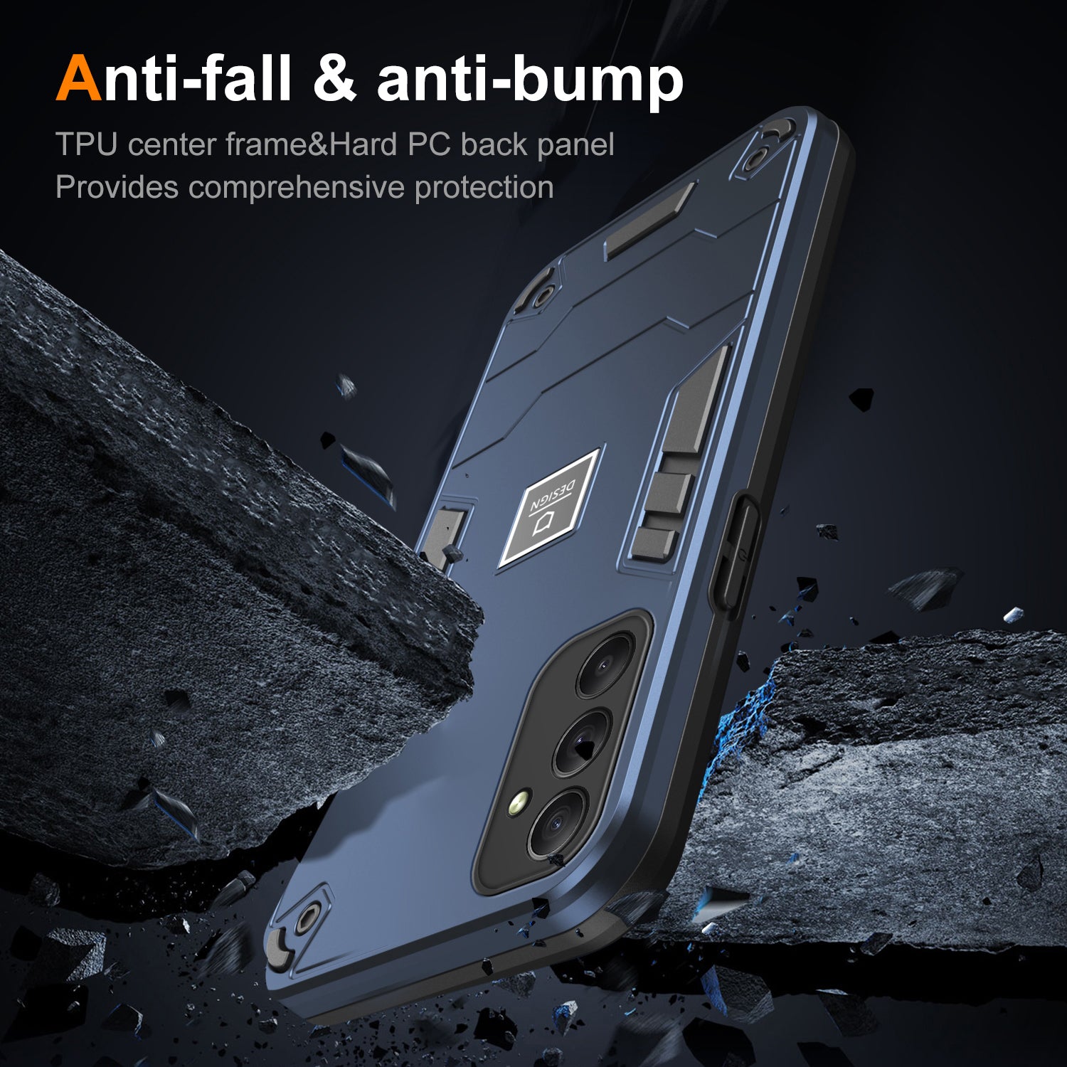 For Samsung Galaxy A34 5G Phone Case PC+TPU Dual Layered Shockproof Cover Precise Cut-outs - Navy Blue