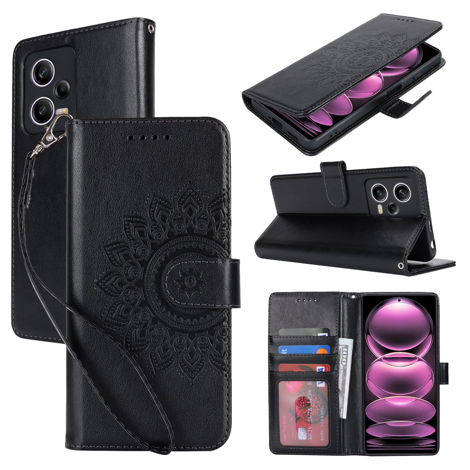 For Xiaomi Redmi Note 12 Pro 5G / Redmi Note 12 Pro Speed 5G /  Poco X5 Pro 5G Cover R61 Texture Leather Stand Case - Black