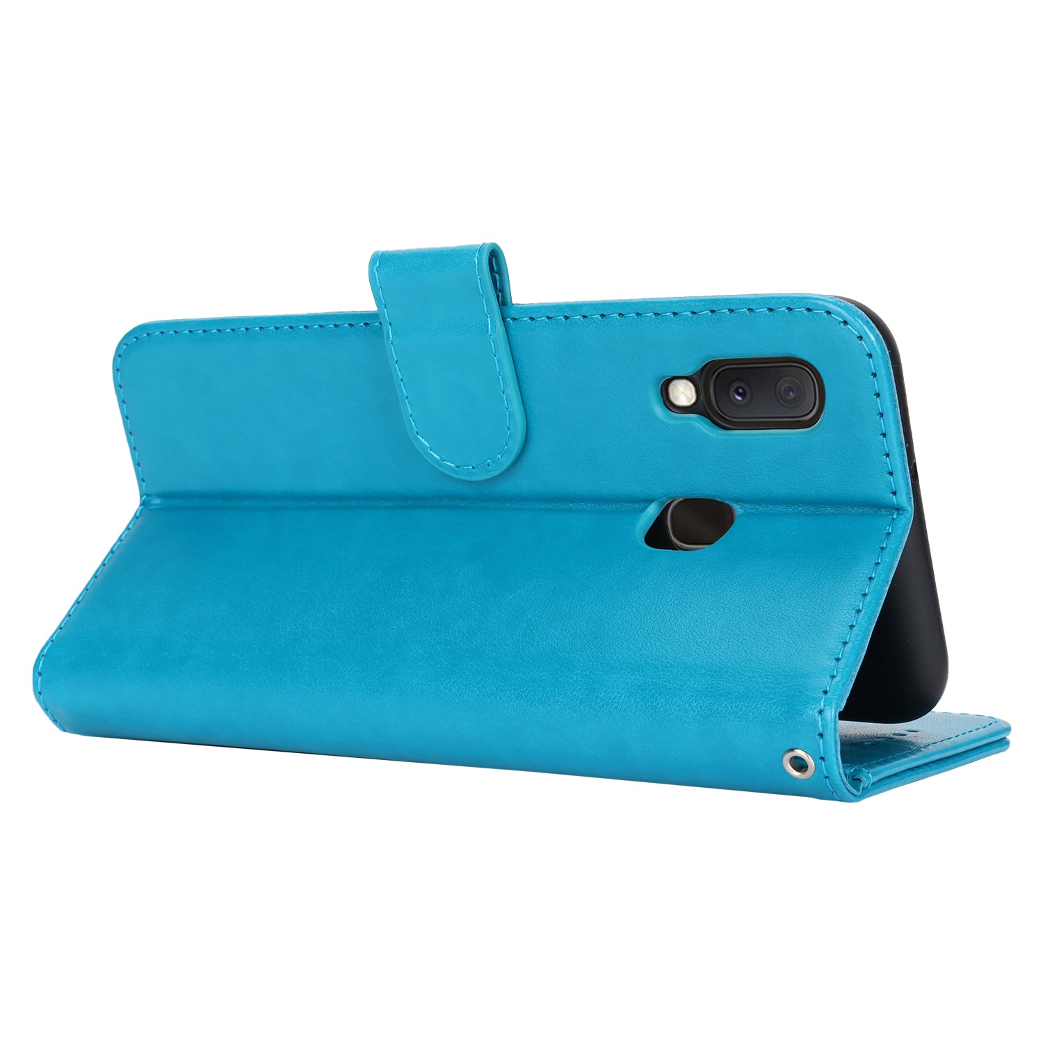 For Samsung Galaxy A20e Case Flower Imprinted R61 Texture Phone Wallet Cover - Blue