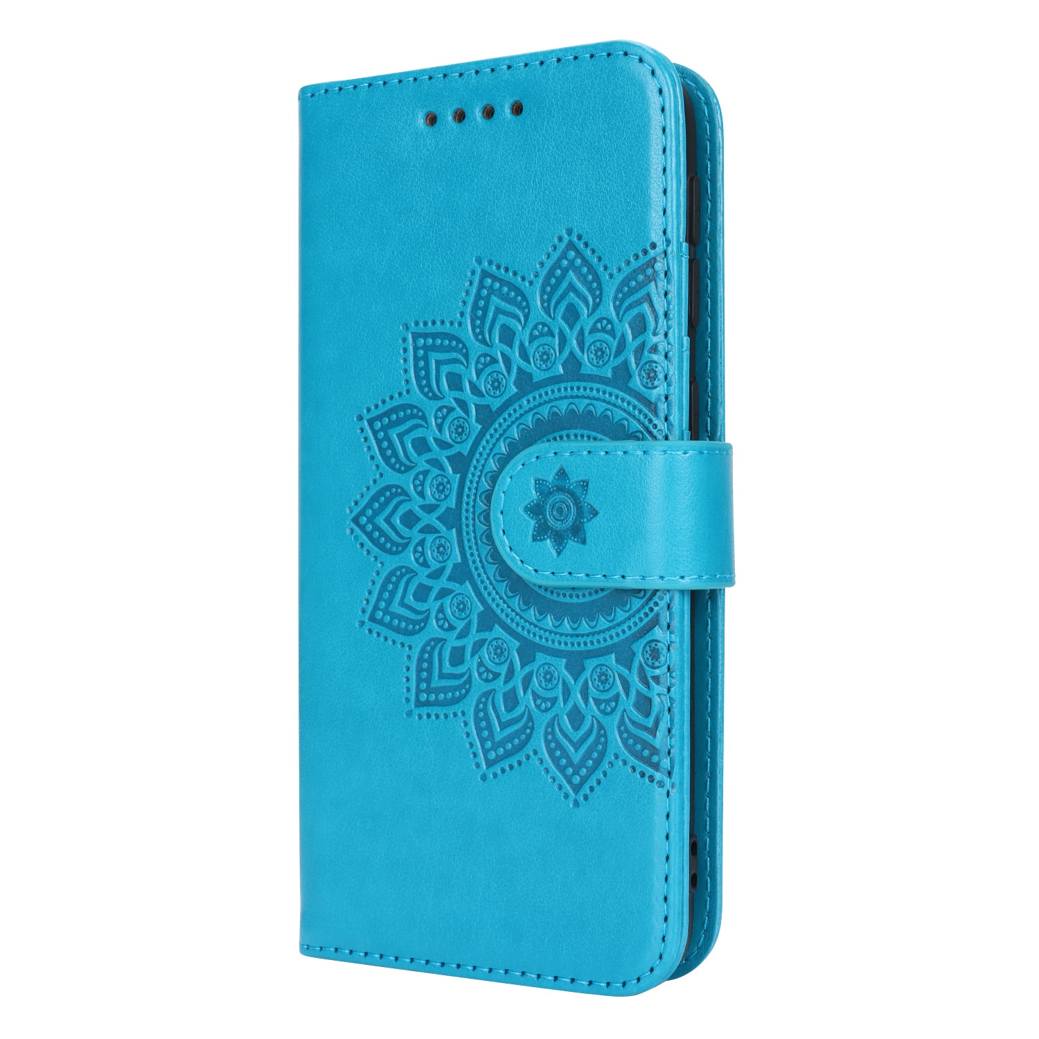 For Samsung Galaxy A20e Case Flower Imprinted R61 Texture Phone Wallet Cover - Blue