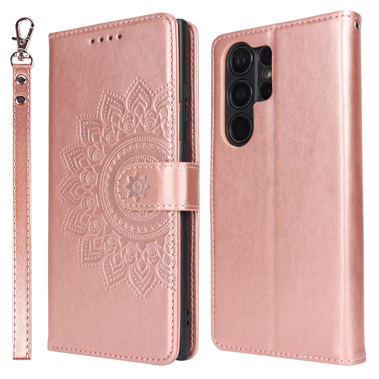 For Samsung Galaxy S23 Ultra Case R61 Texture PU Leather+TPU Phone Protector with Hand Strap - Light Green