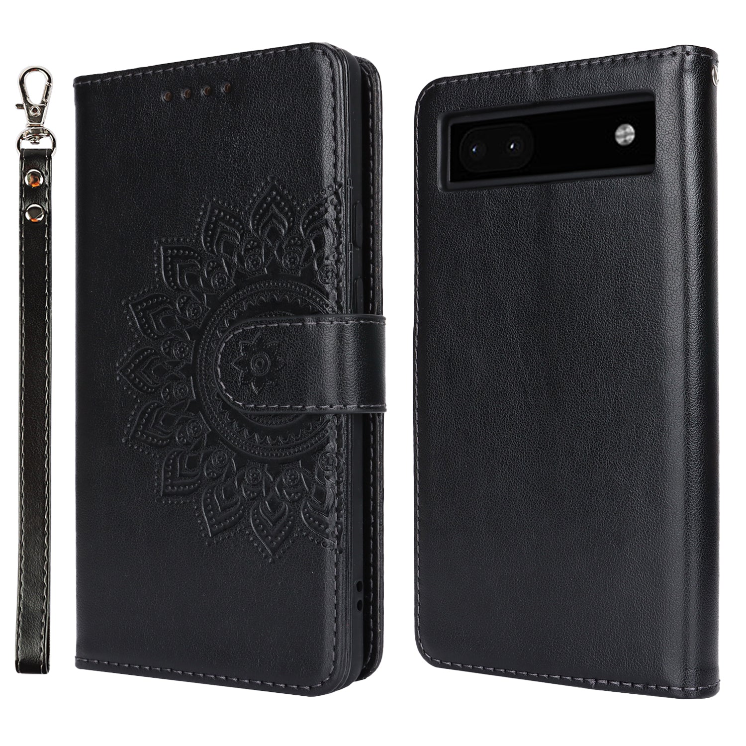 For Google Pixel 6a Case R61 Texture PU Leather Phone Wallet Cover with Print Design - Black
