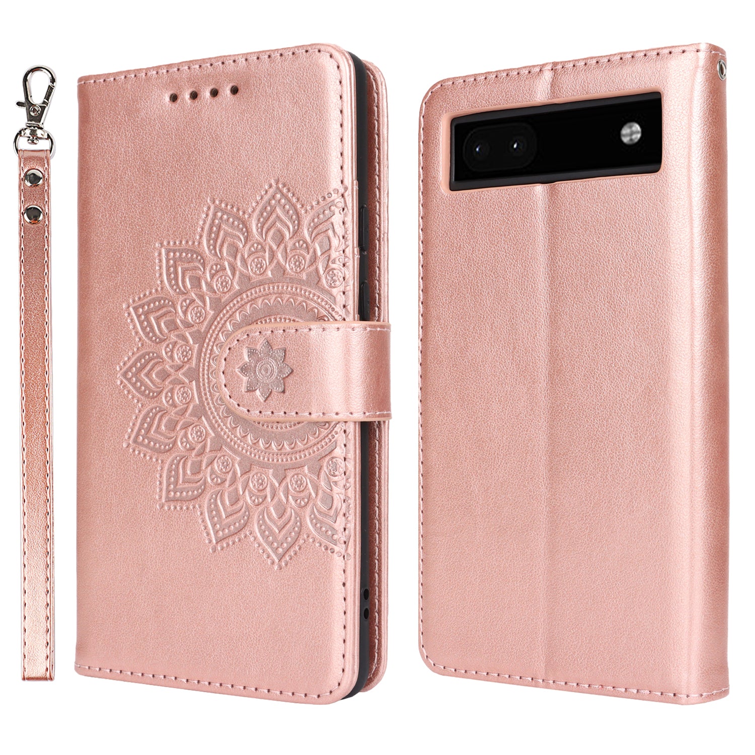 For Google Pixel 6a Case R61 Texture PU Leather Phone Wallet Cover with Print Design - Black