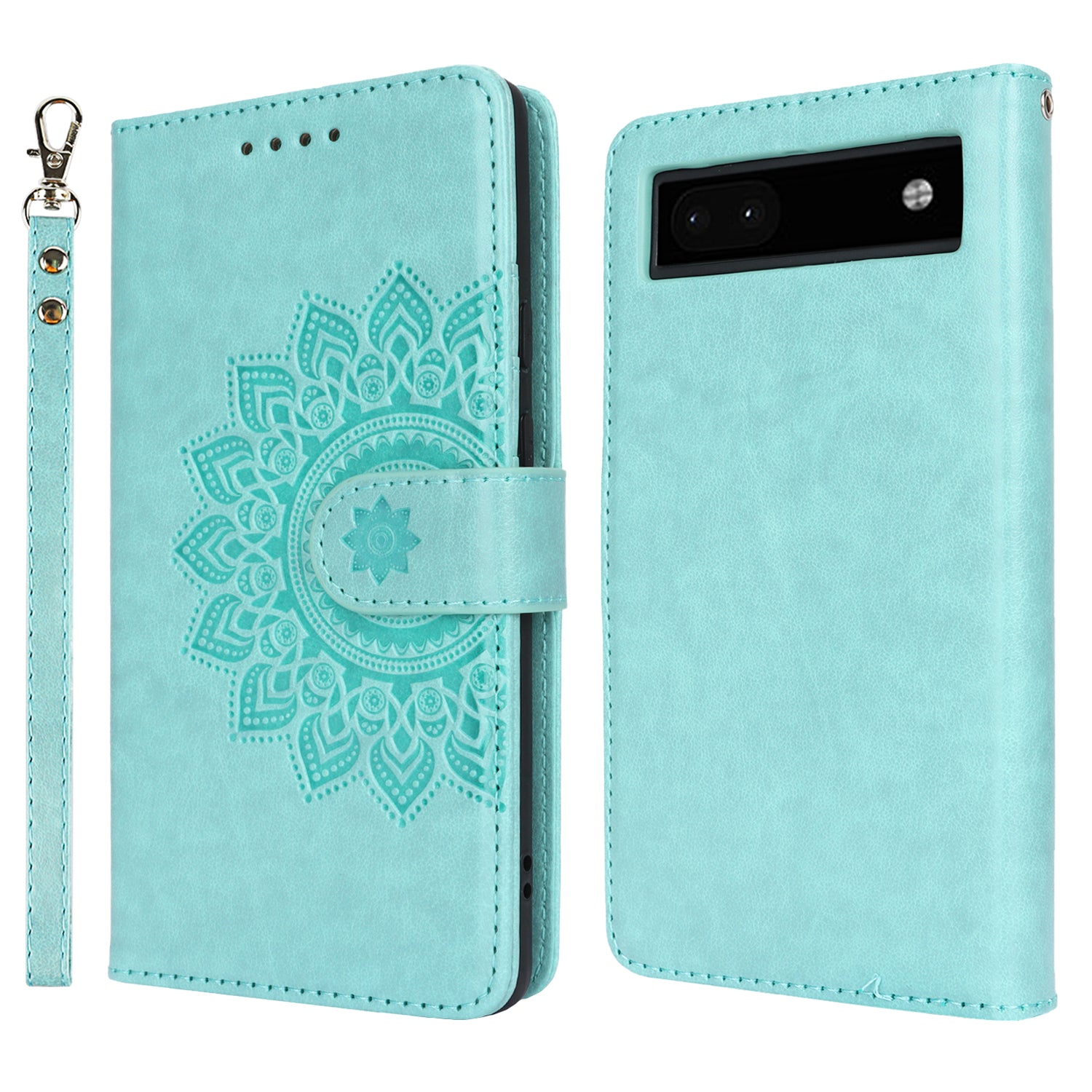 For Google Pixel 6a Case R61 Texture PU Leather Phone Wallet Cover with Print Design - Black