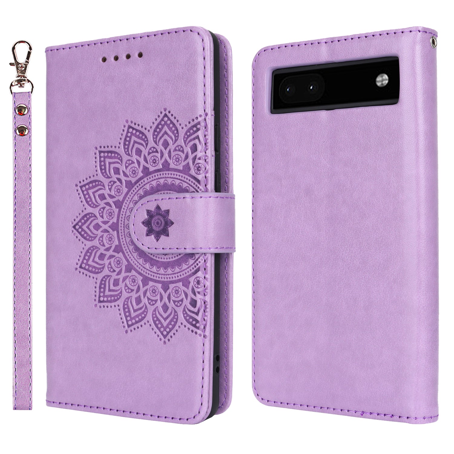 For Google Pixel 6a Case R61 Texture PU Leather Phone Wallet Cover with Print Design - Black