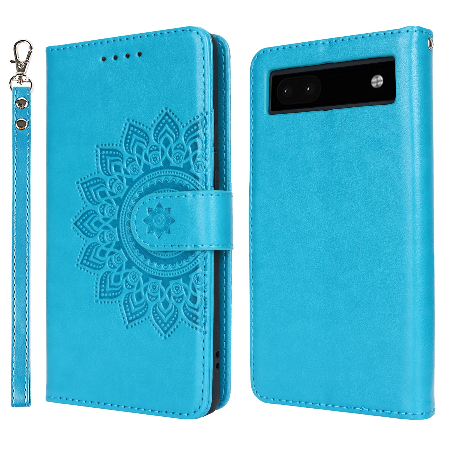 For Google Pixel 6a Case R61 Texture PU Leather Phone Wallet Cover with Print Design - Black