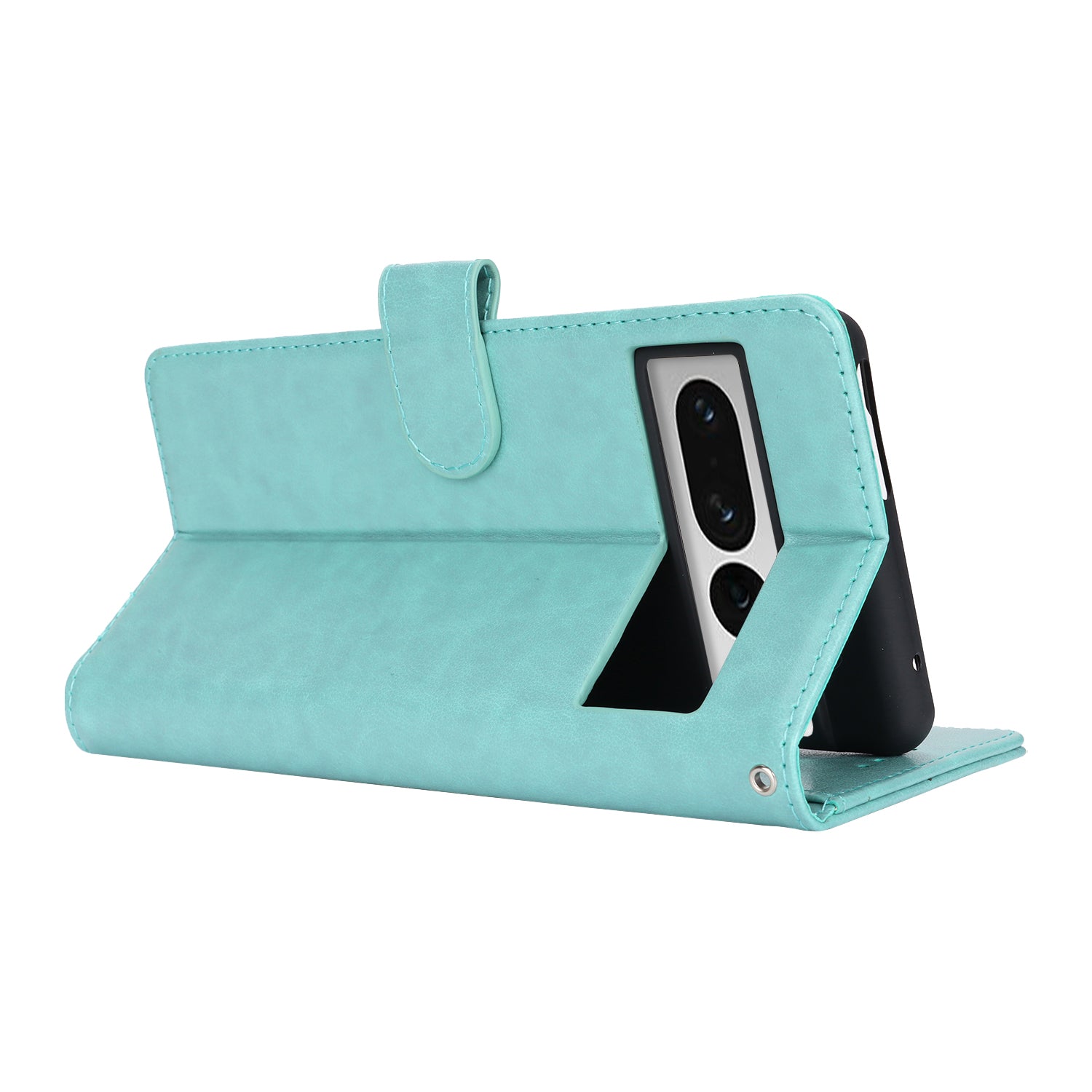 For Google Pixel 7 Pro 5G Leather Cover Shockproof R61 Texture Stand Wallet Case with Hand Strap - Light Green