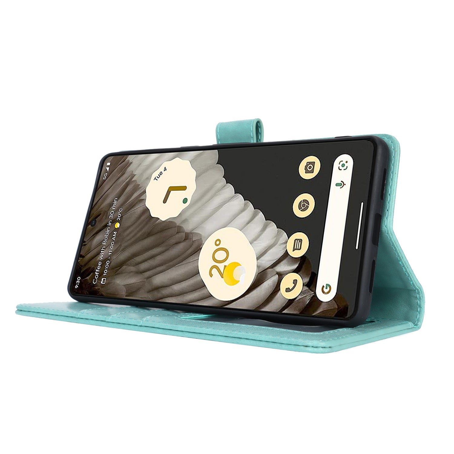 For Google Pixel 7 Pro 5G Leather Cover Shockproof R61 Texture Stand Wallet Case with Hand Strap - Light Green