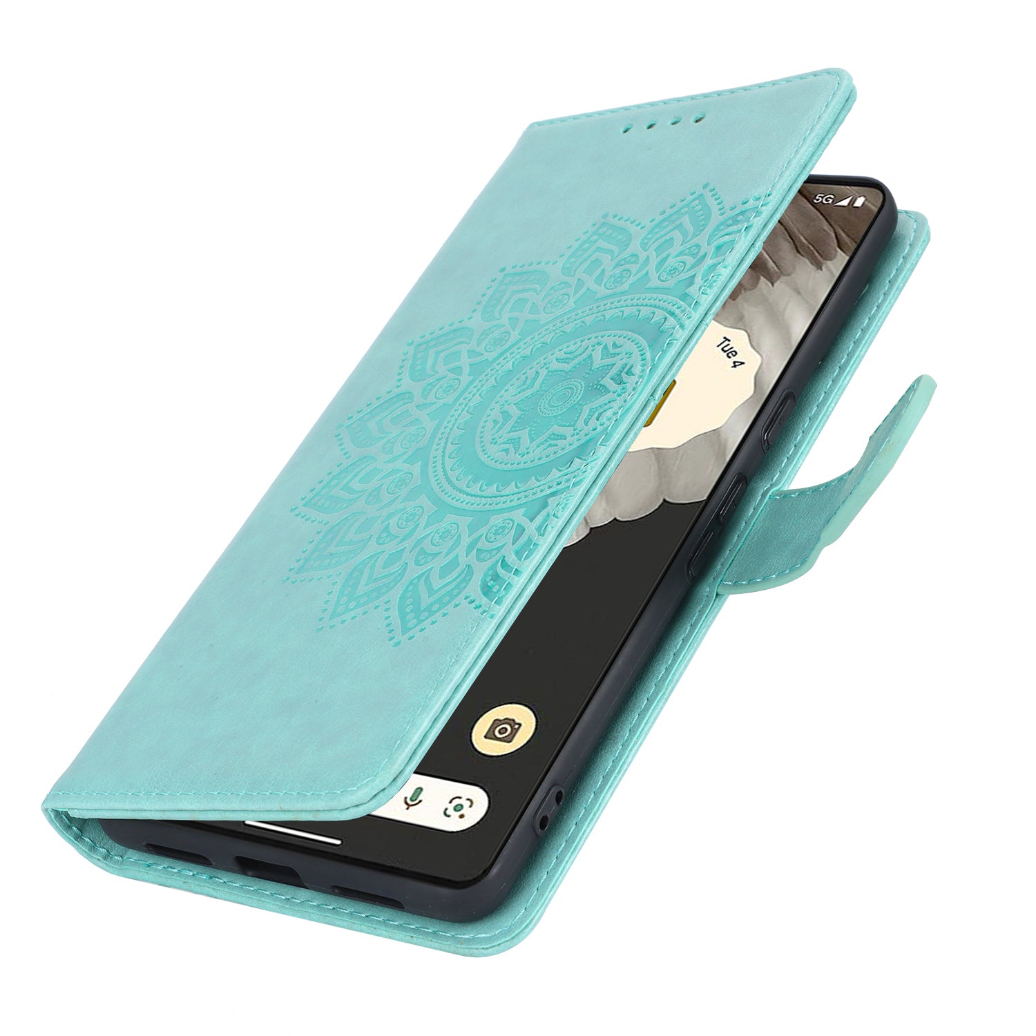 For Google Pixel 7 Pro 5G Leather Cover Shockproof R61 Texture Stand Wallet Case with Hand Strap - Light Green