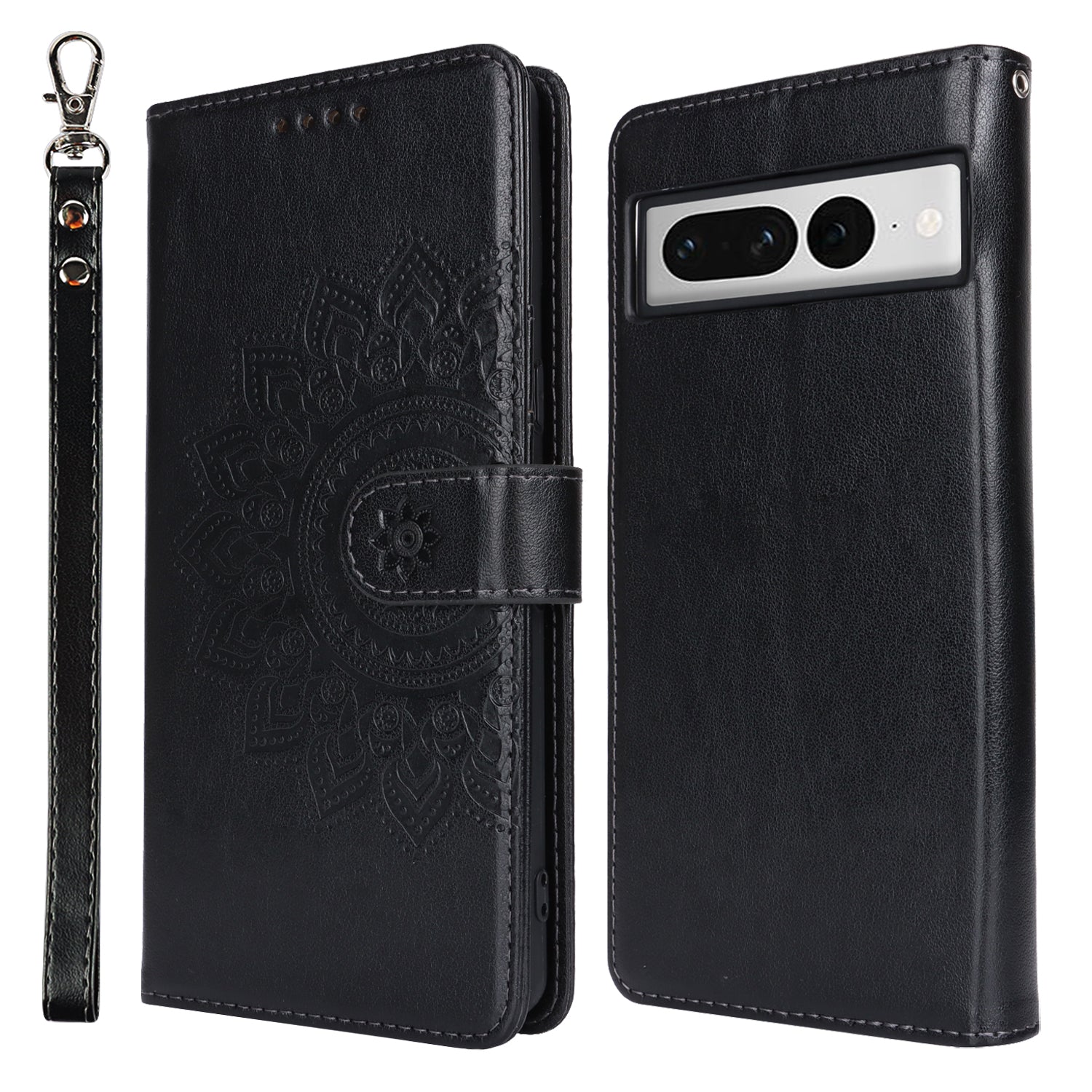For Google Pixel 7 Pro 5G Leather Cover Shockproof R61 Texture Stand Wallet Case with Hand Strap - Light Green