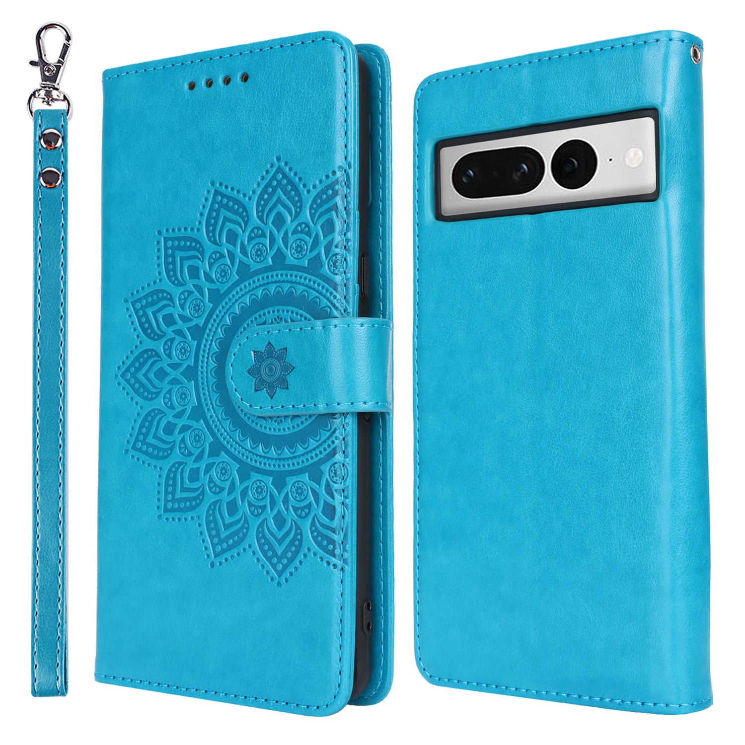 For Google Pixel 7 Pro 5G Leather Cover Shockproof R61 Texture Stand Wallet Case with Hand Strap - Light Green