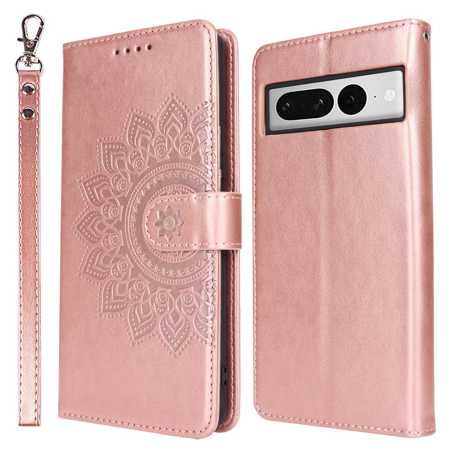 For Google Pixel 7 Pro 5G Leather Cover Shockproof R61 Texture Stand Wallet Case with Hand Strap - Light Green