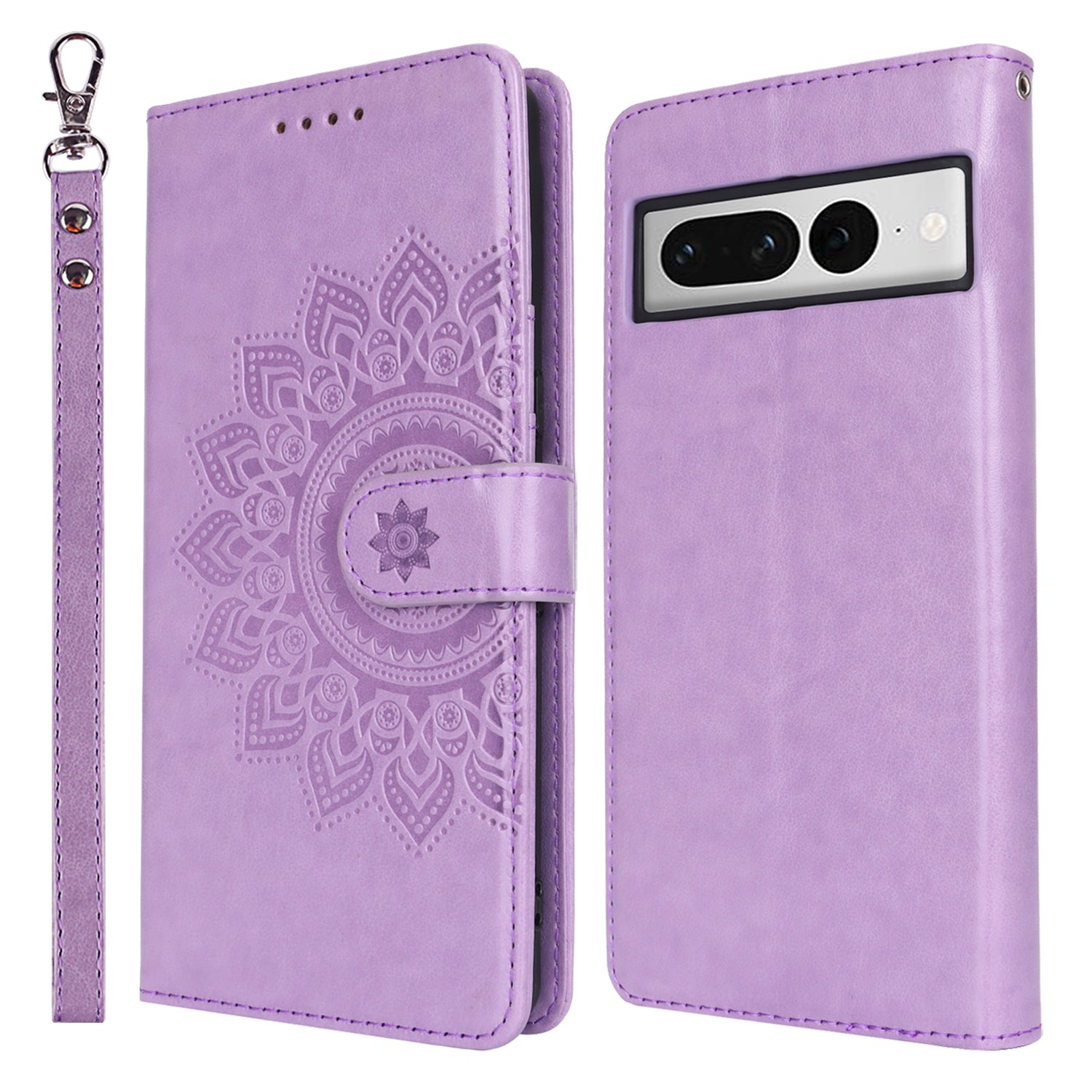 For Google Pixel 7 Pro 5G Leather Cover Shockproof R61 Texture Stand Wallet Case with Hand Strap - Light Green