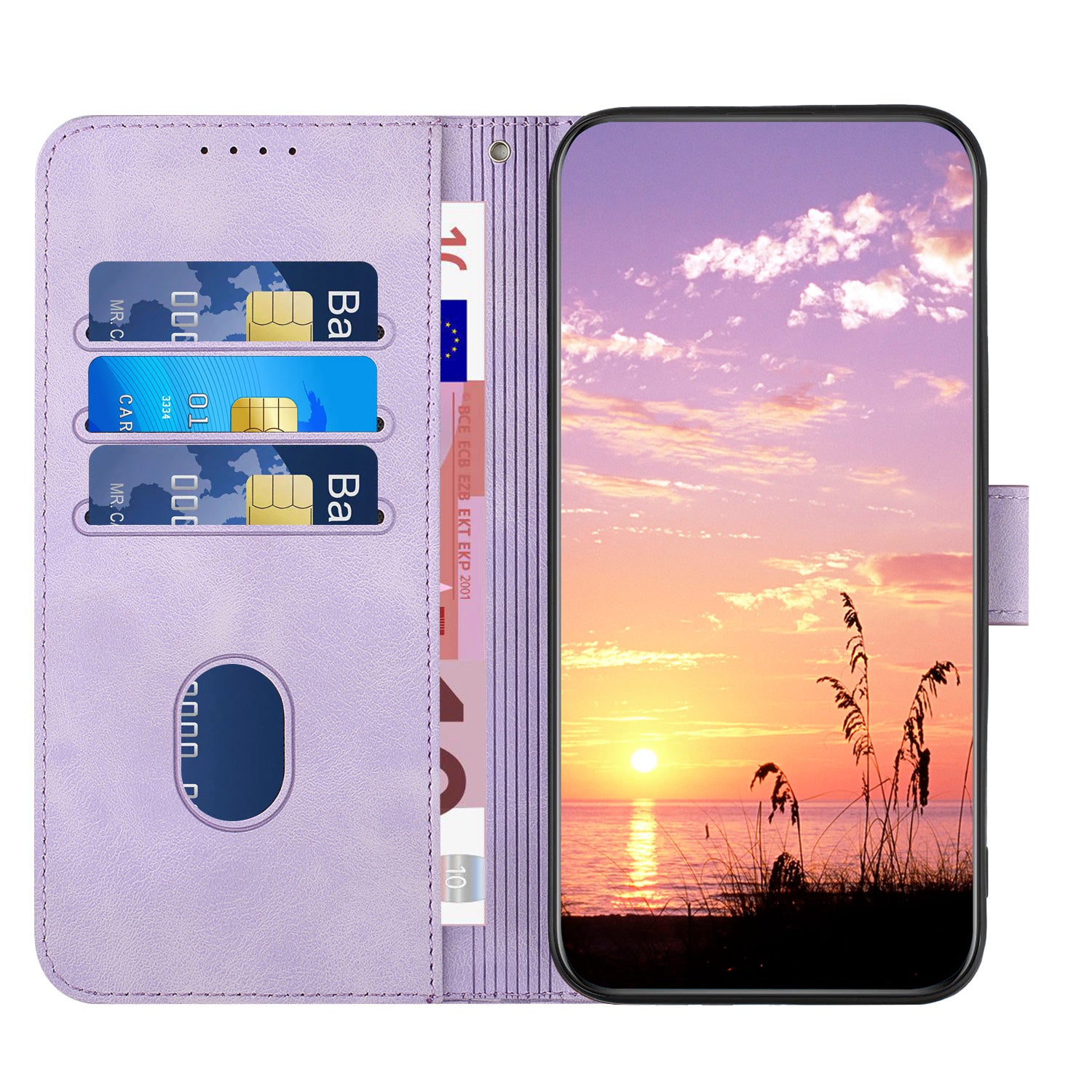 YX0060 For iPhone 15 Pro Max Phone Case Wallet PU Leather Cover - Purple