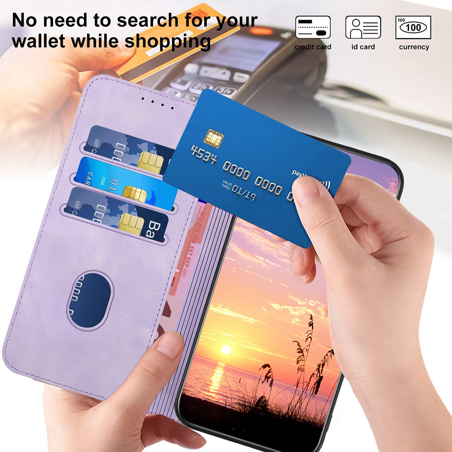 YX0060 For iPhone 15 Pro Max Phone Case Wallet PU Leather Cover - Purple