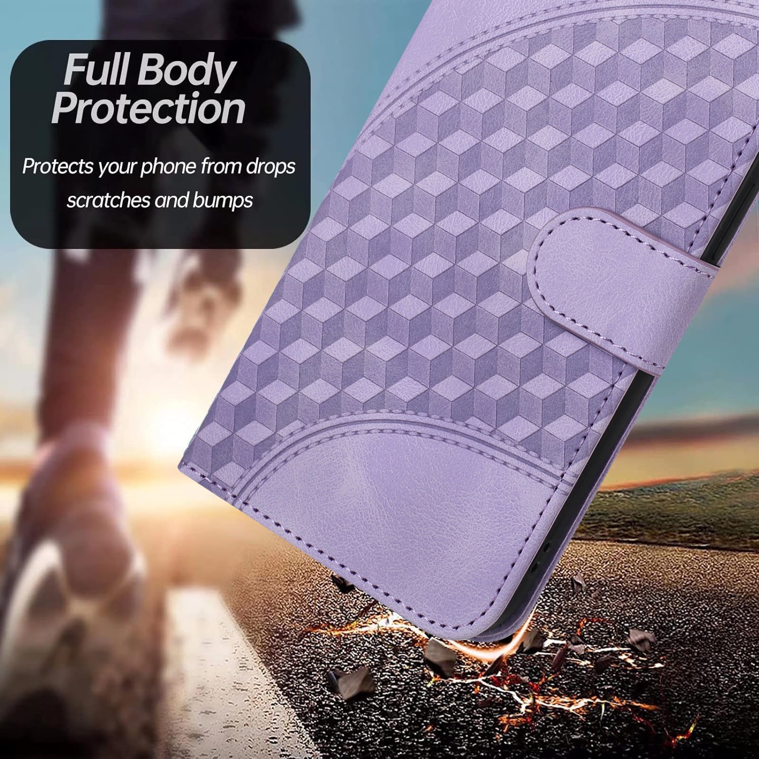 YX0060 For iPhone 15 Pro Max Phone Case Wallet PU Leather Cover - Purple