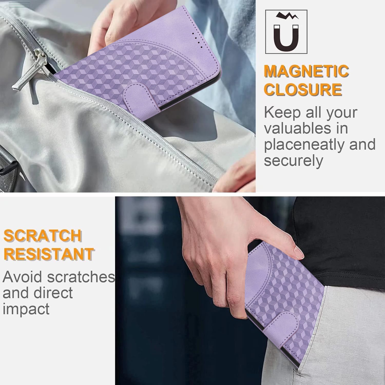 YX0060 For iPhone 15 Pro Max Phone Case Wallet PU Leather Cover - Purple