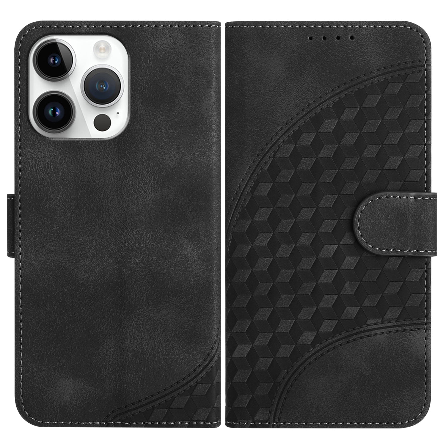 YX0060 For iPhone 14 Pro Max Leather Case Elephant Head Pattern Phone Wallet Cover - Black