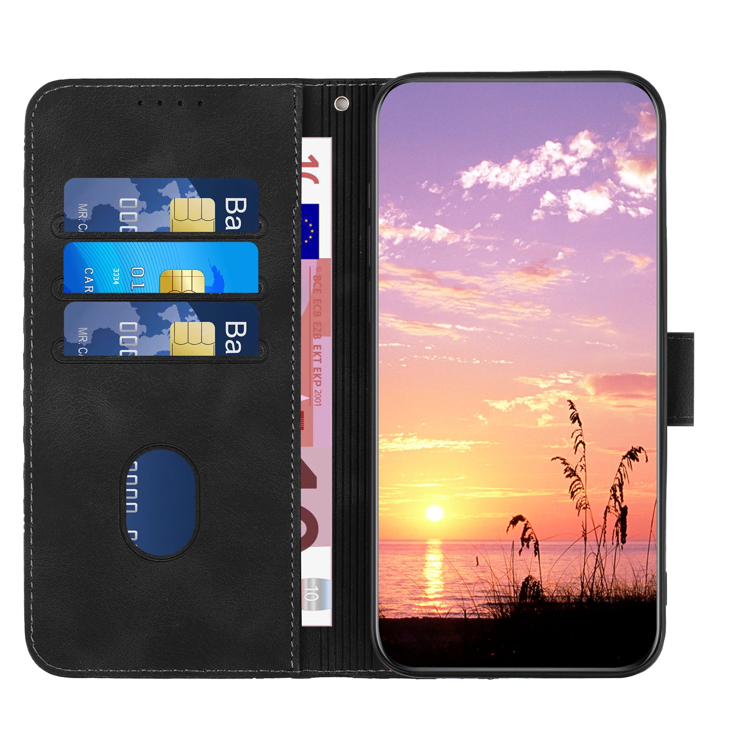 YX0060 For iPhone 14 Pro Max Leather Case Elephant Head Pattern Phone Wallet Cover - Black