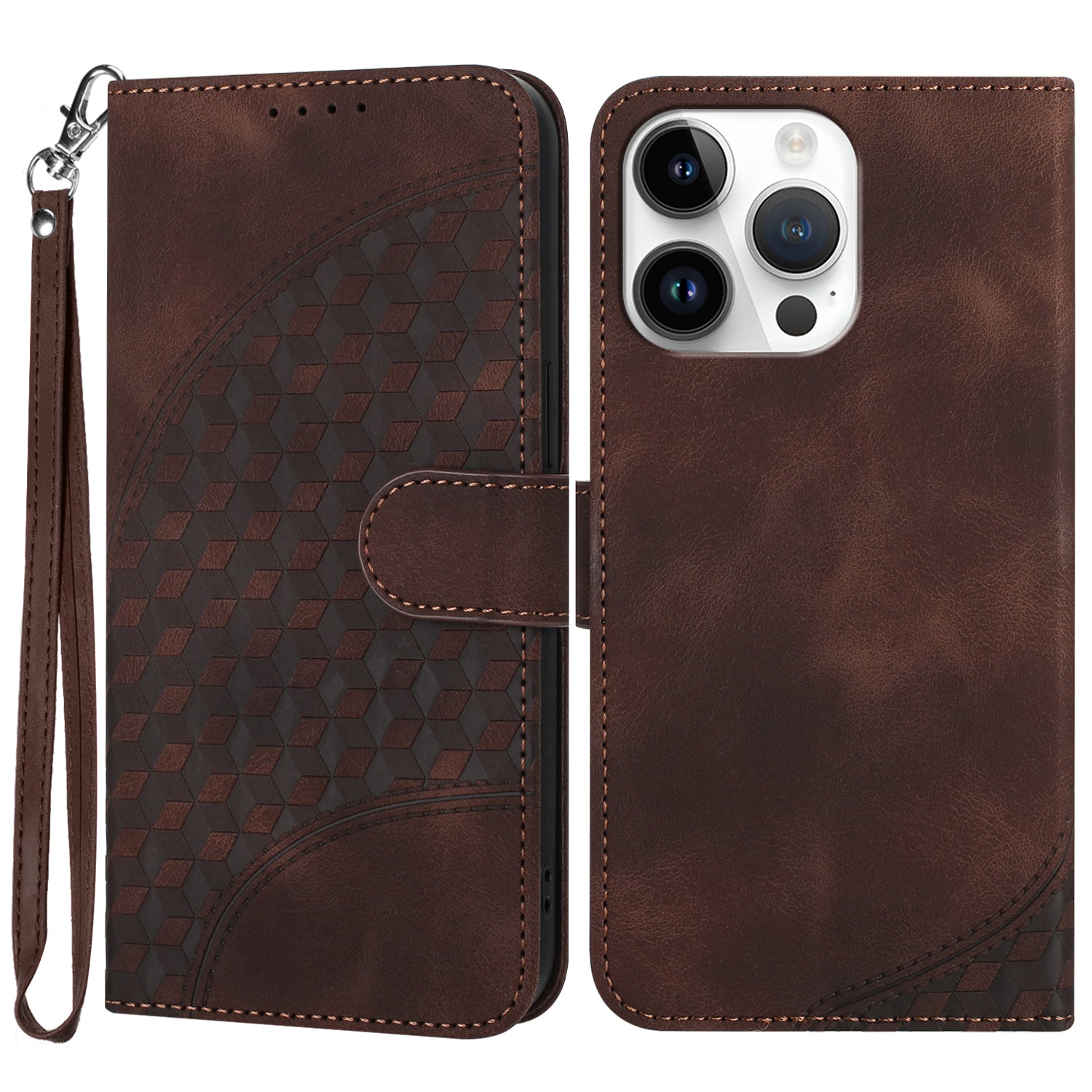 YX0060 For iPhone 14 Pro Max Leather Case Elephant Head Pattern Phone Wallet Cover - Black